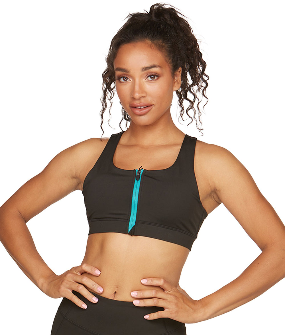 Women's Black Aloft Recycled Zip Front Pocket Bra