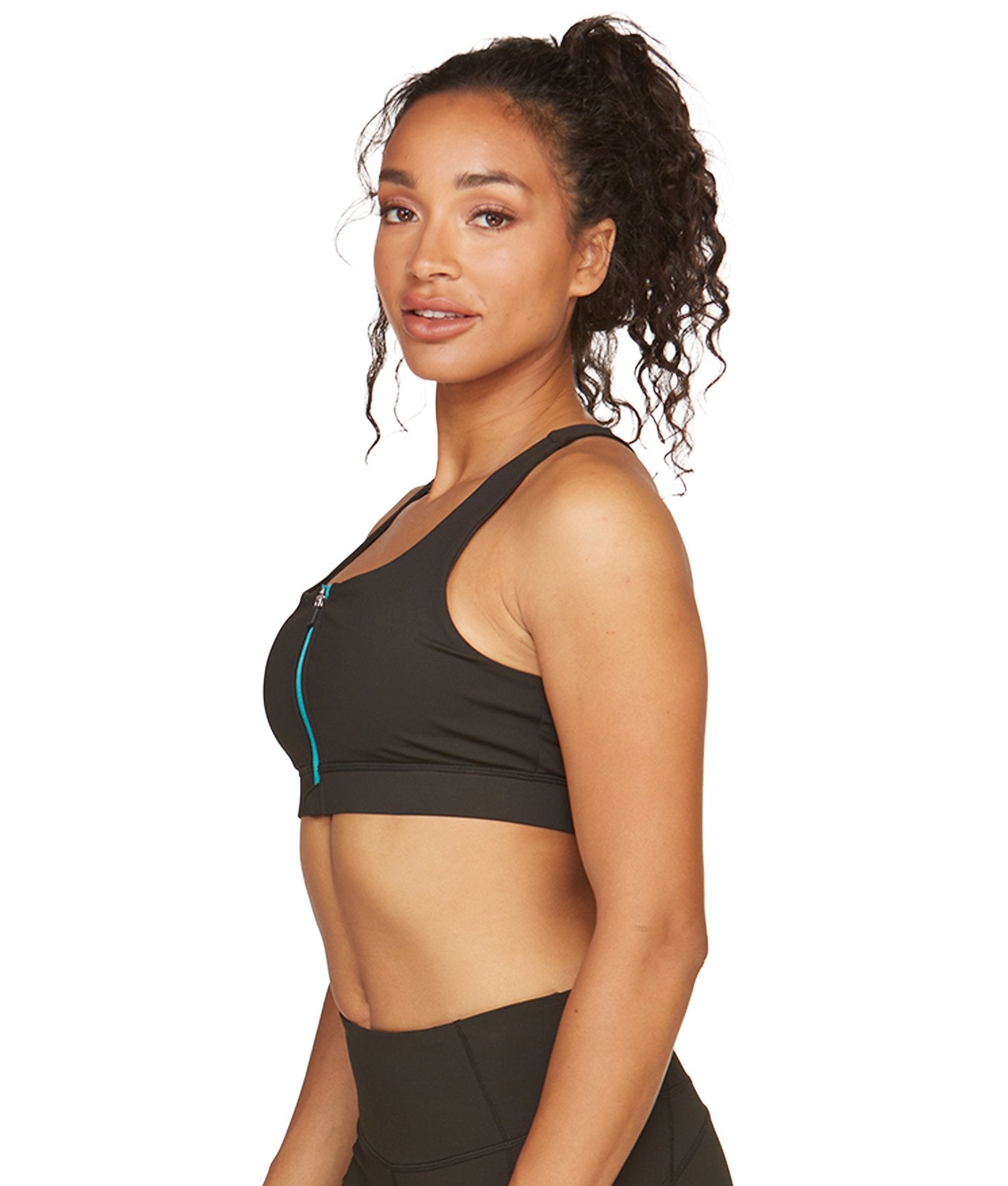 Women's Black Aloft Recycled Zip Front Pocket Bra