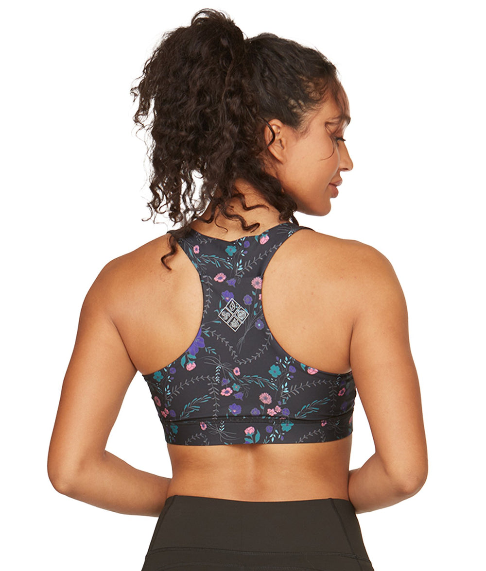 Women's Flowers and Vines Aloft Recycled Zip Front Pocket Bra
