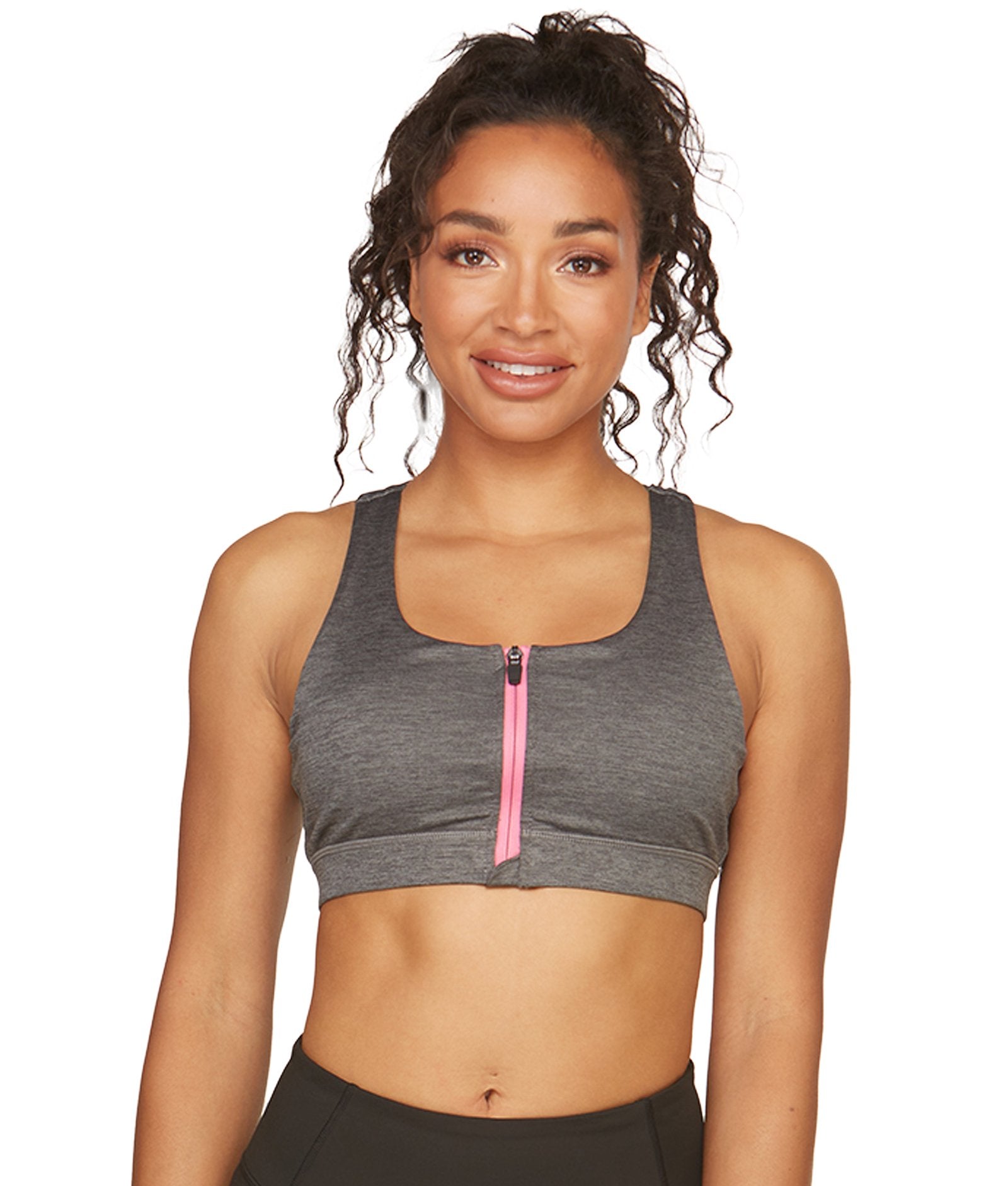 Women's Heather Charcoal Aloft Recycled Zip Front Pocket Bra