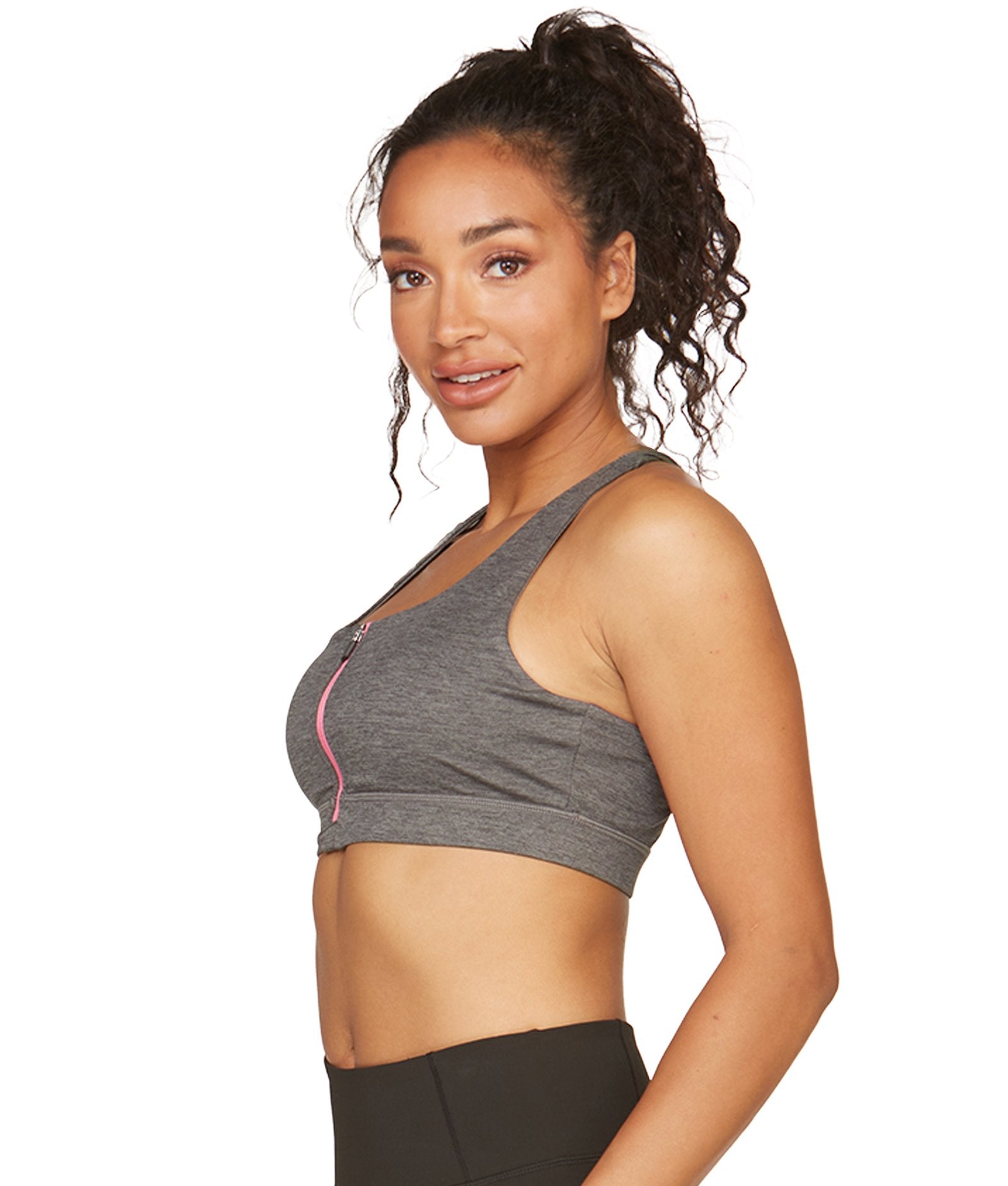 Women's Heather Charcoal Aloft Recycled Zip Front Pocket Bra