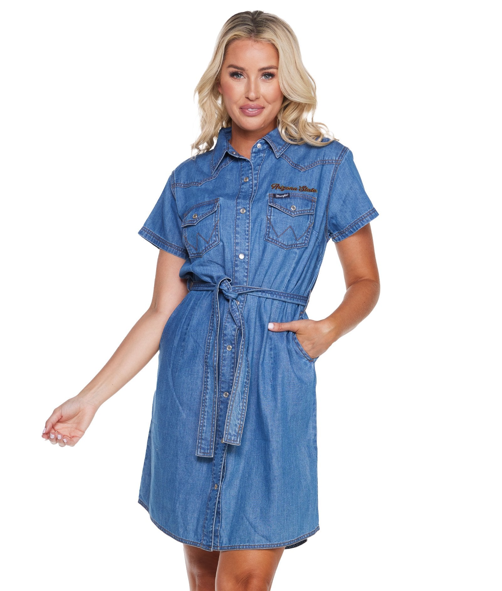 white christmas dresses Wrangler Women's Dark Denim Washed Long Sleeve Western Shirt Dress main image 1