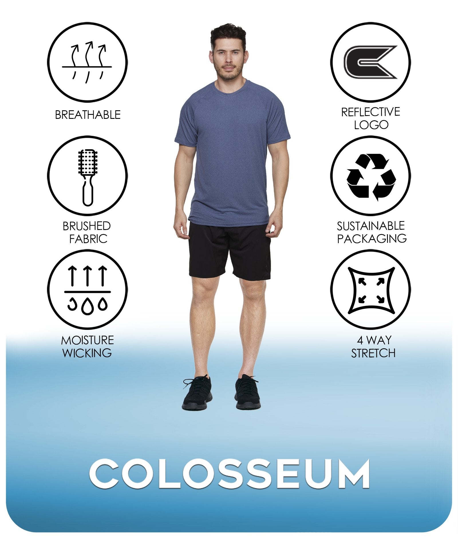 Men's Heather Navy Luke Raglan Short Sleeve Tee Features