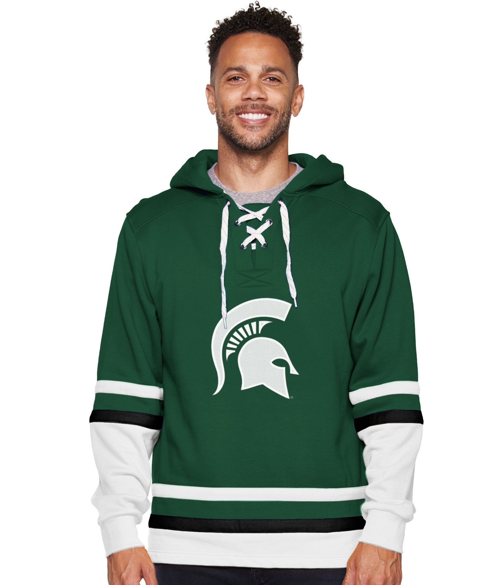 michigan state fan gear Colosseum Michigan State Spartans Mens Green Ringing Lace Up Hockey Long Sleeve Hoodie, Green, 70% COTTON / 30% POLYESTER, Size XL