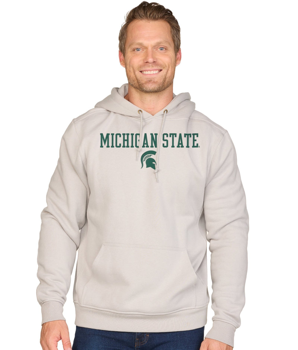 Men's Ash Grey Michigan State Spartans Stacked Brooks III Pullover Hoodie