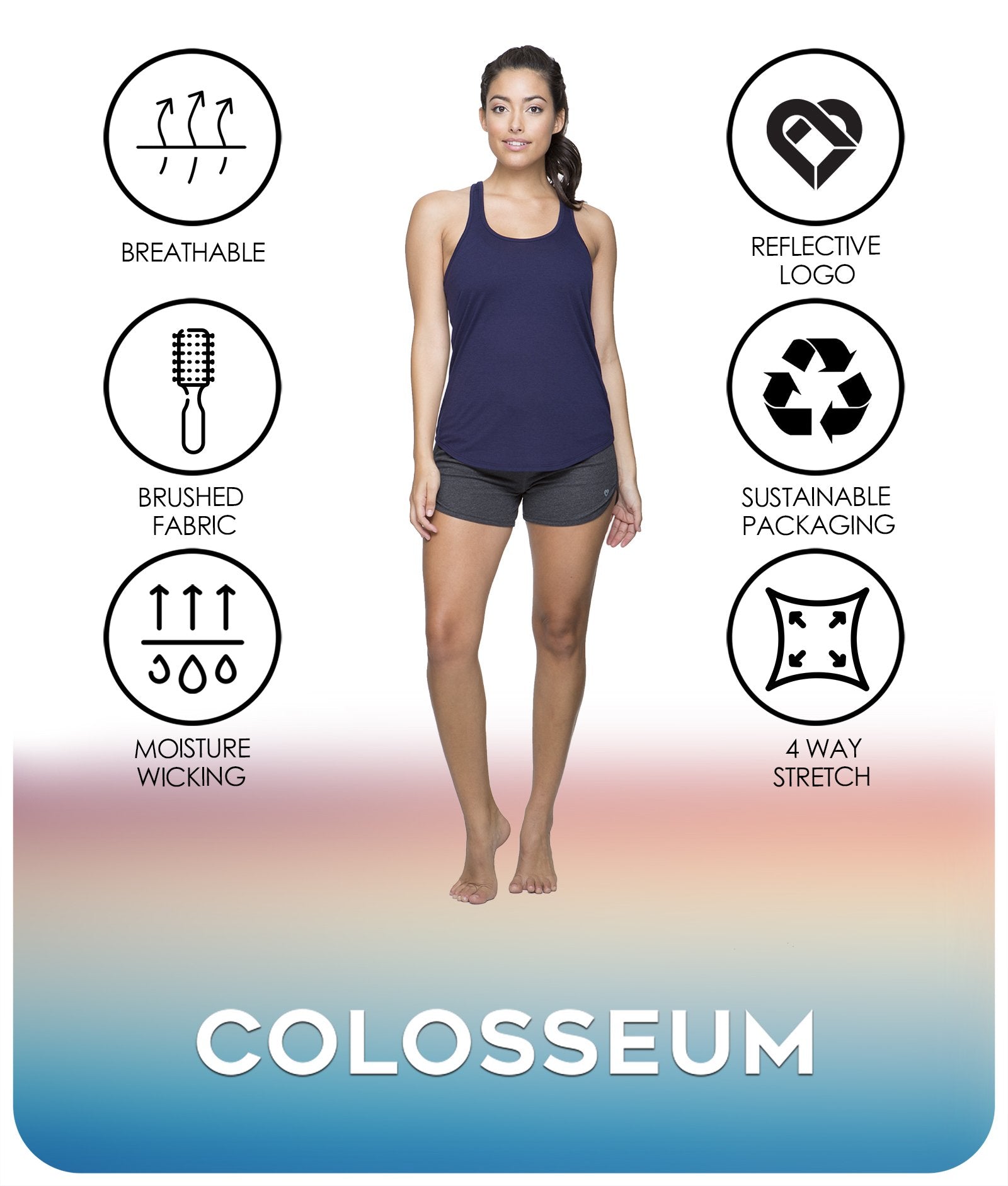 Women's Evening Blue Mila Racerback Tank Features