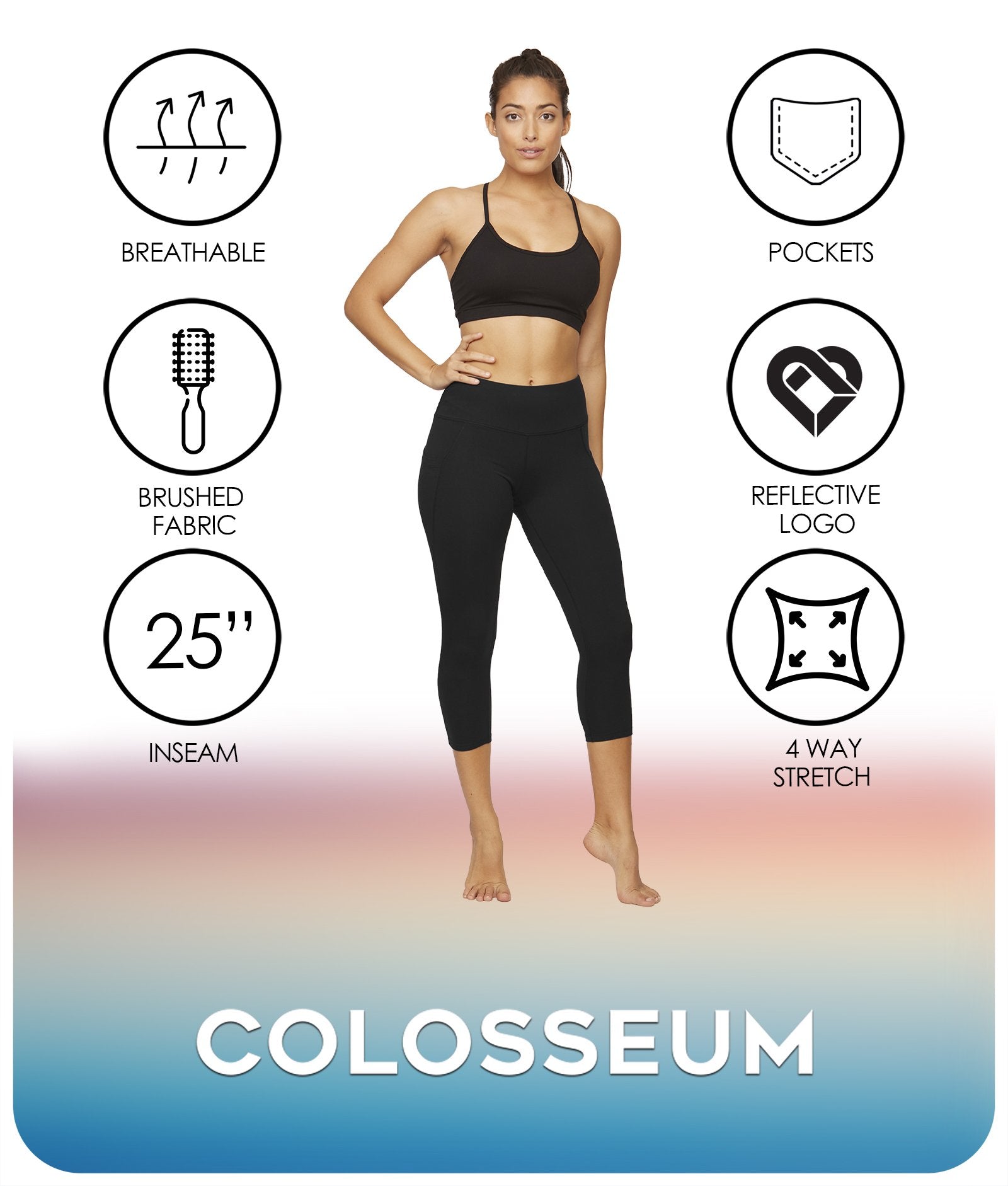 Women's Black Nadia Capri Leggings Features