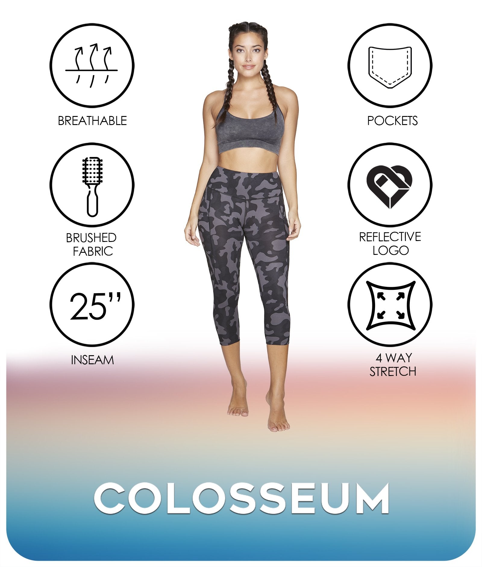Women's Black Camo Nadia Capri Leggings Features