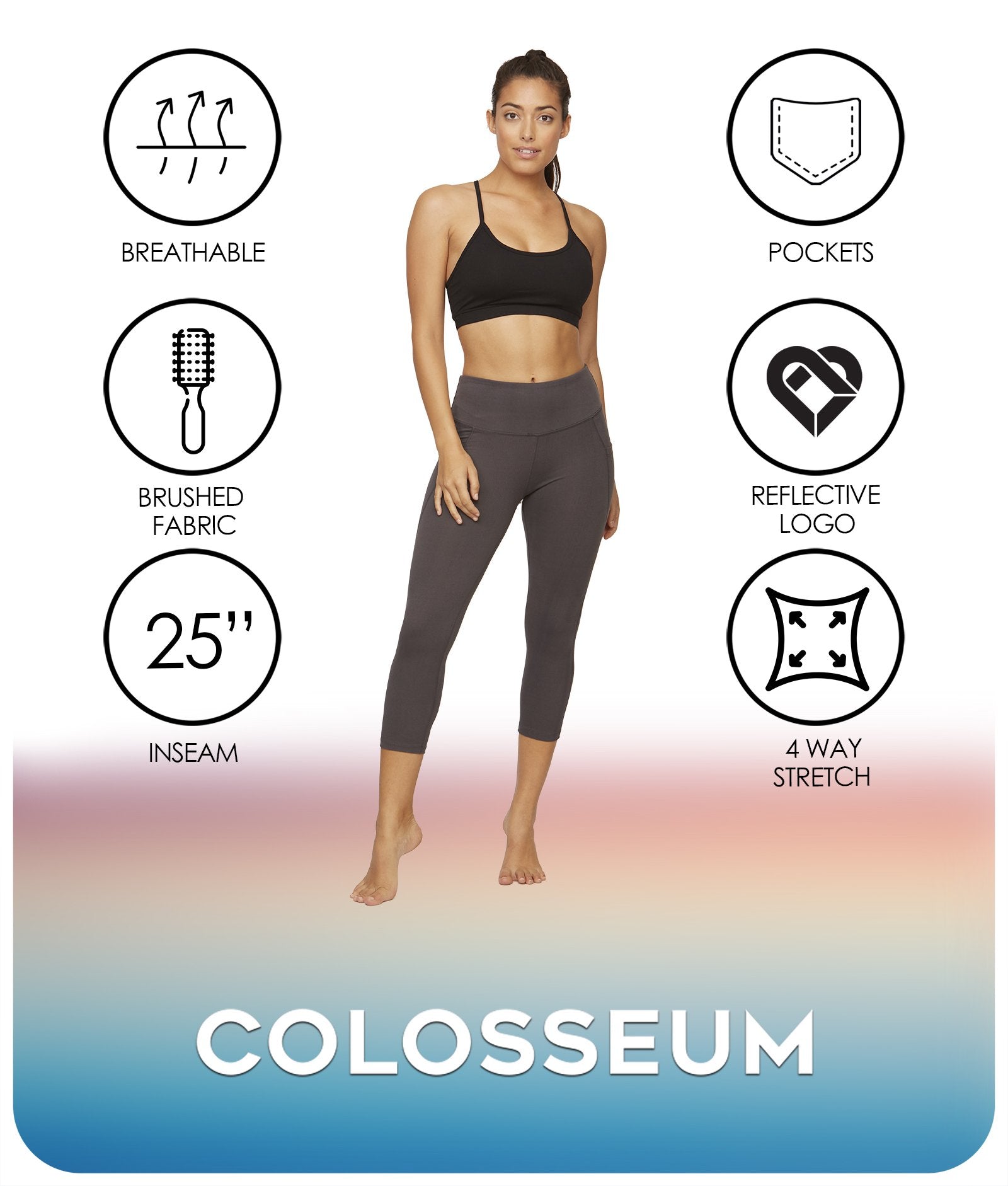 Women's Charcoal Nadia Capri Leggings Features