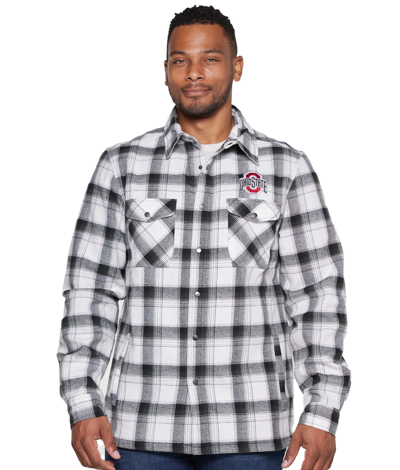 Men's Ohio State Buckeyes Wrangler Silent Majesty Plaid Snap Jacket