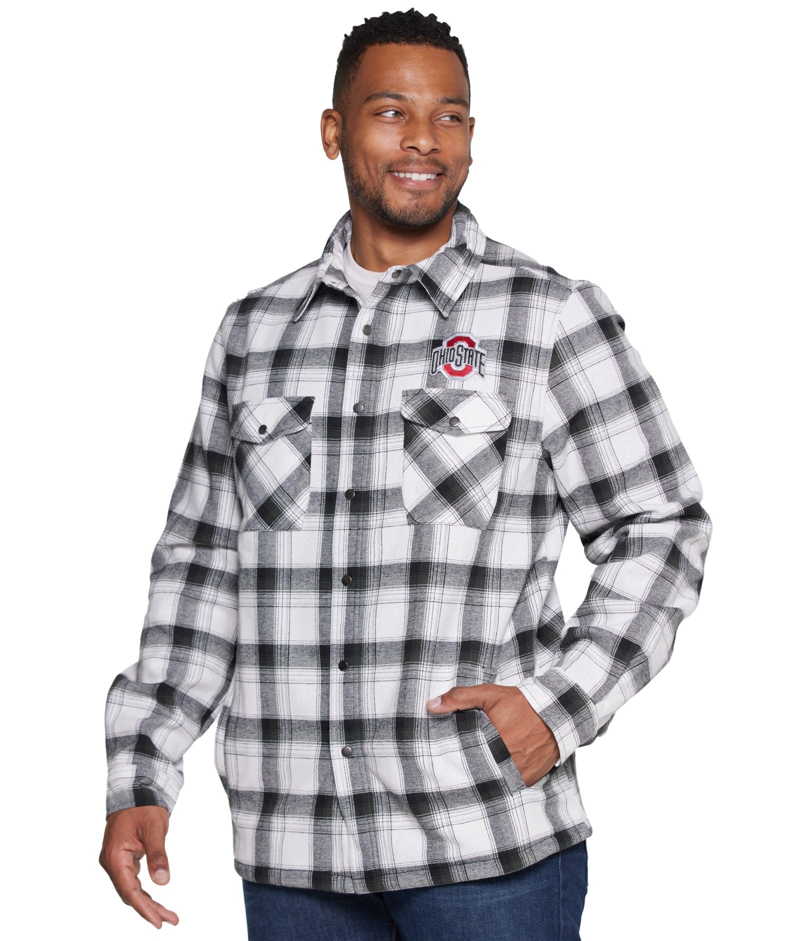 Men's Ohio State Buckeyes Wrangler Silent Majesty Plaid Snap Jacket
