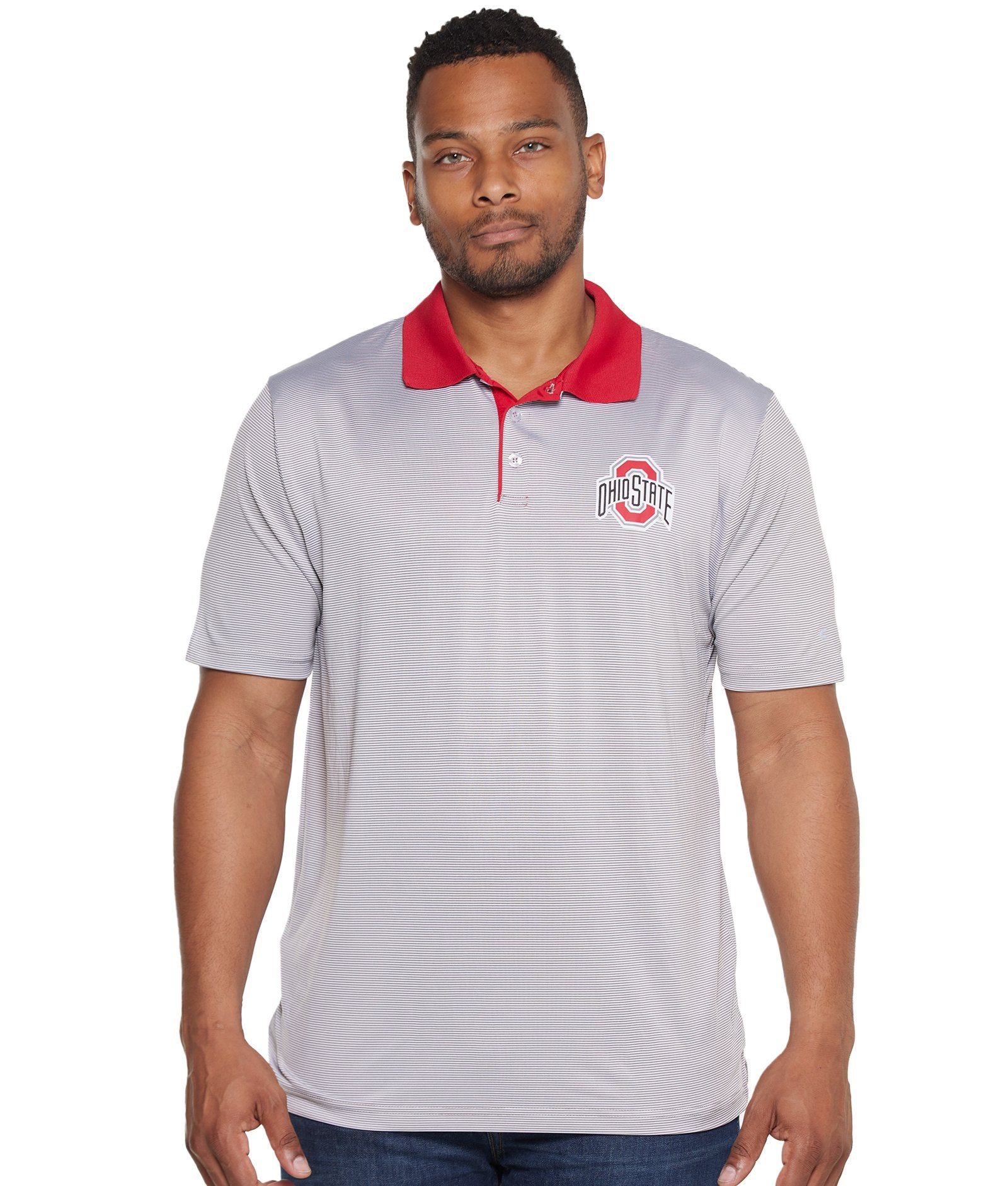 ohio state men's dress shirt Cutter & Buck Ohio State Buckeyes- Skyline Recycled Gingham Mens Big & Tall Long Sleeve Button Down Dress Shirt in Black/Elemental Grey