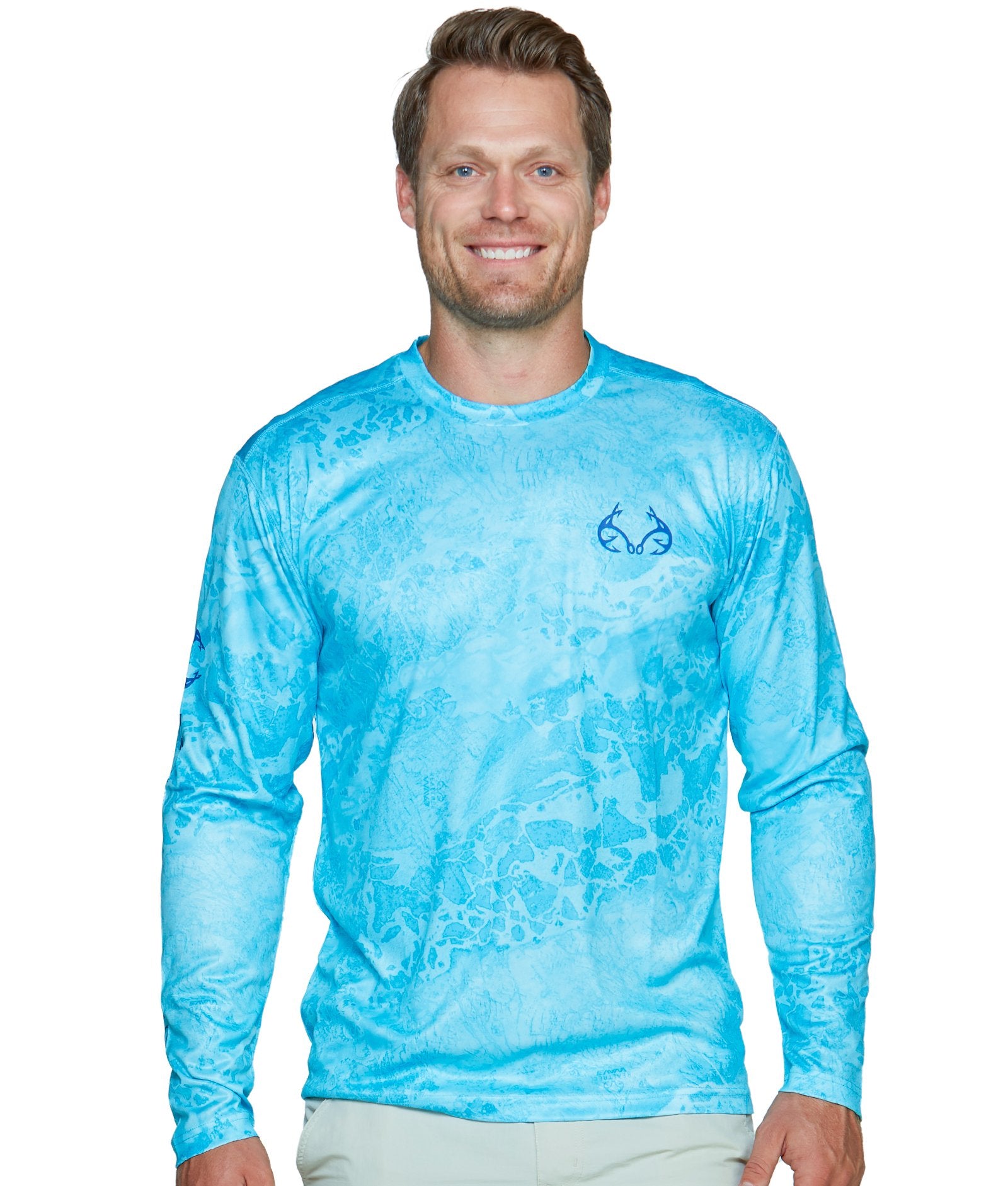 Realtree Men's Top Water Performance SPF 50+ Long Sleeve Shirt Blue SM