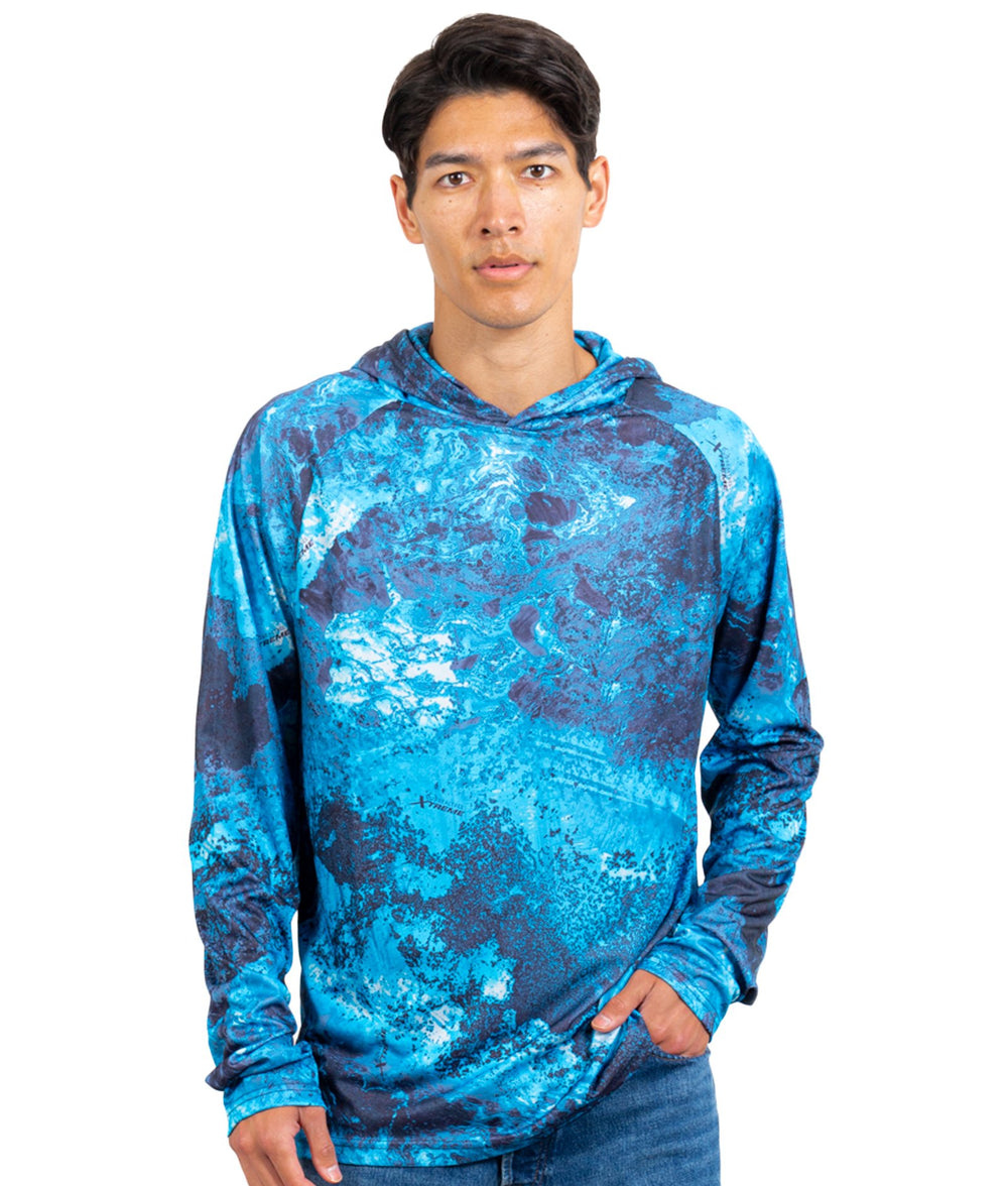 Men's Realtree Xtreme Dark Blue Roscoe Performance Long Sleeve Hooded Tee