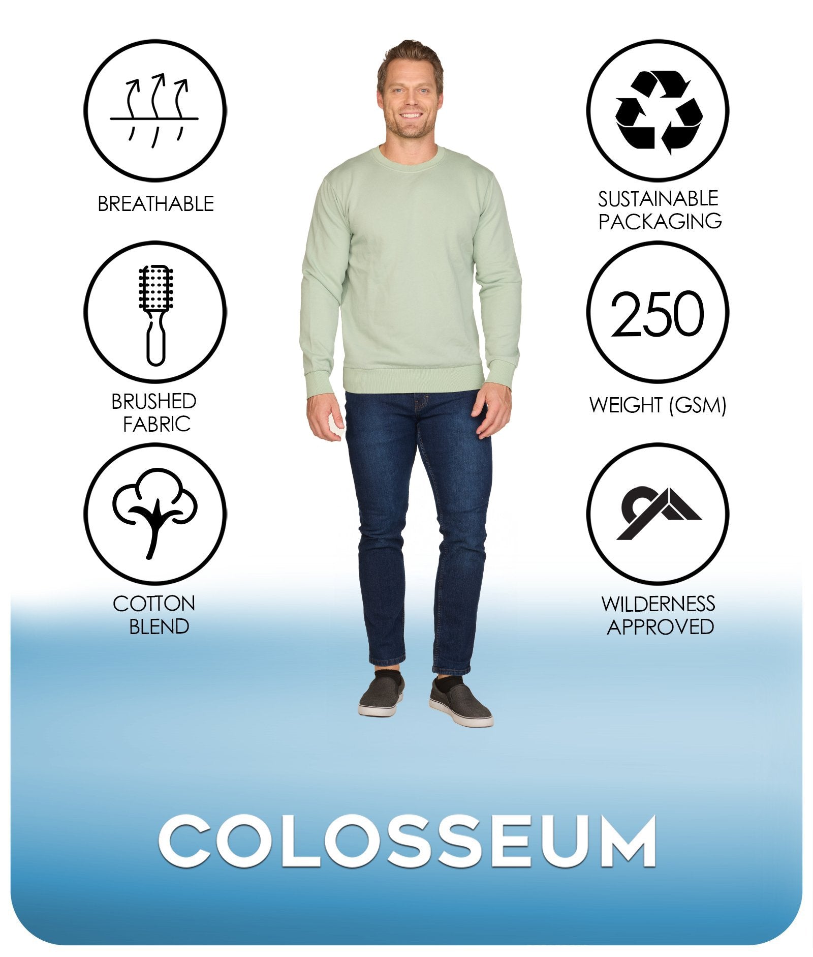 Men's Iceberg Green Summit Crewneck Fleece Features