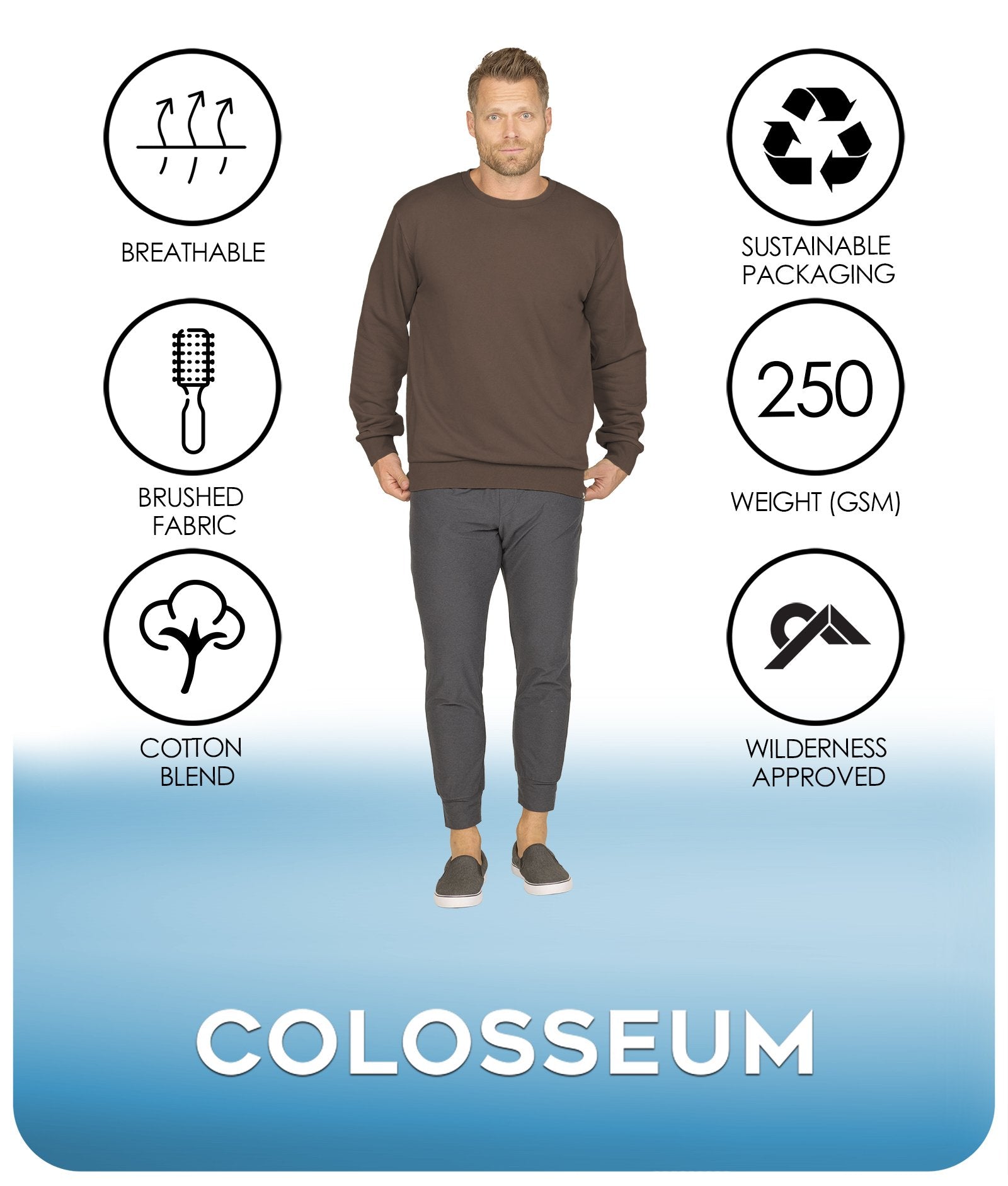 Men's Mocha Summit Crewneck Fleece Features