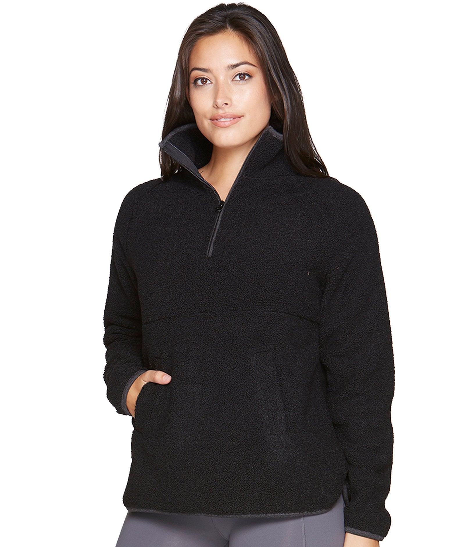 Quarter Zip Pullover Womens Black Sherpa Pullover Frankie Sherpa