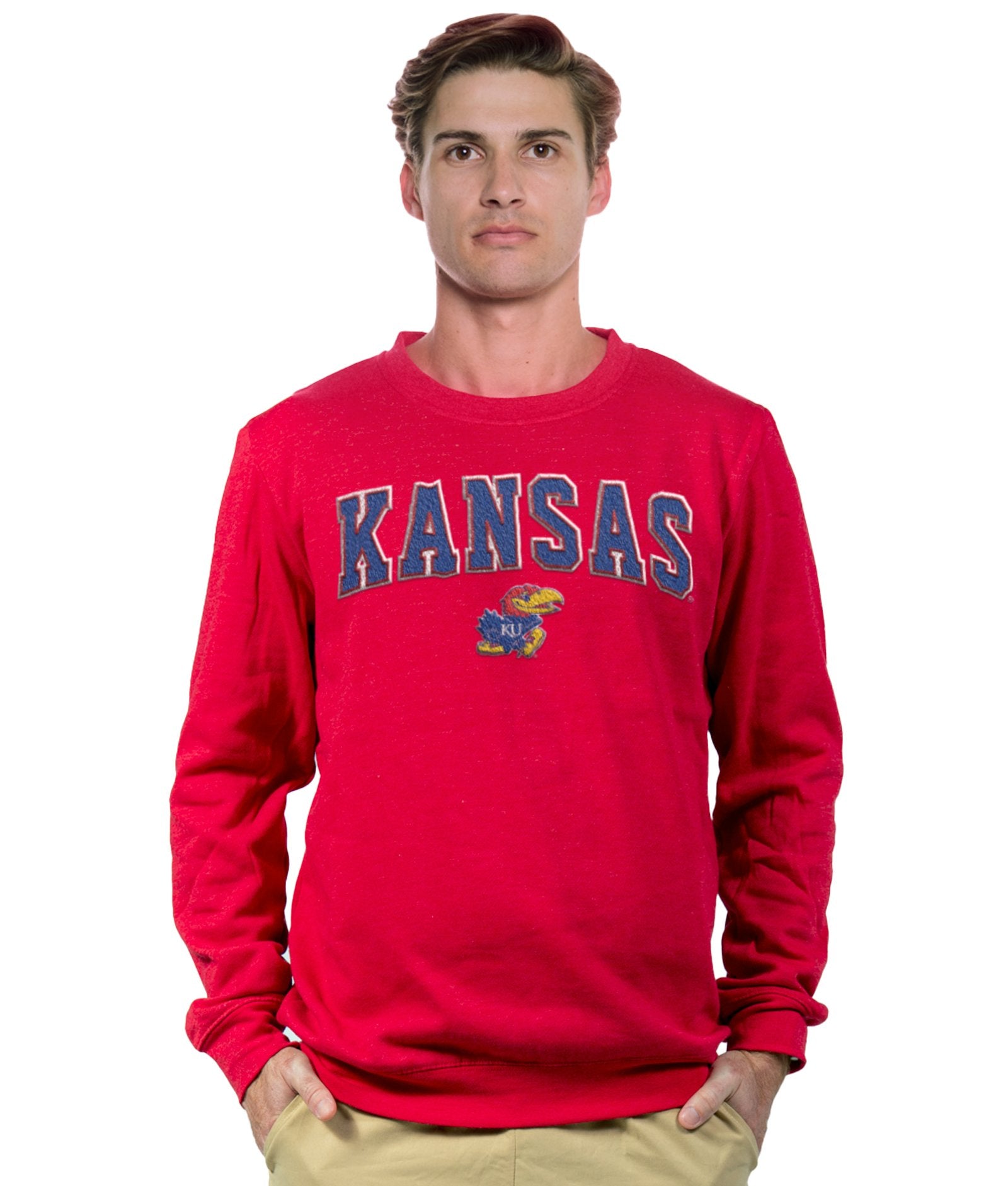 Men's Red Kansas Jayhawks Campus Crewneck