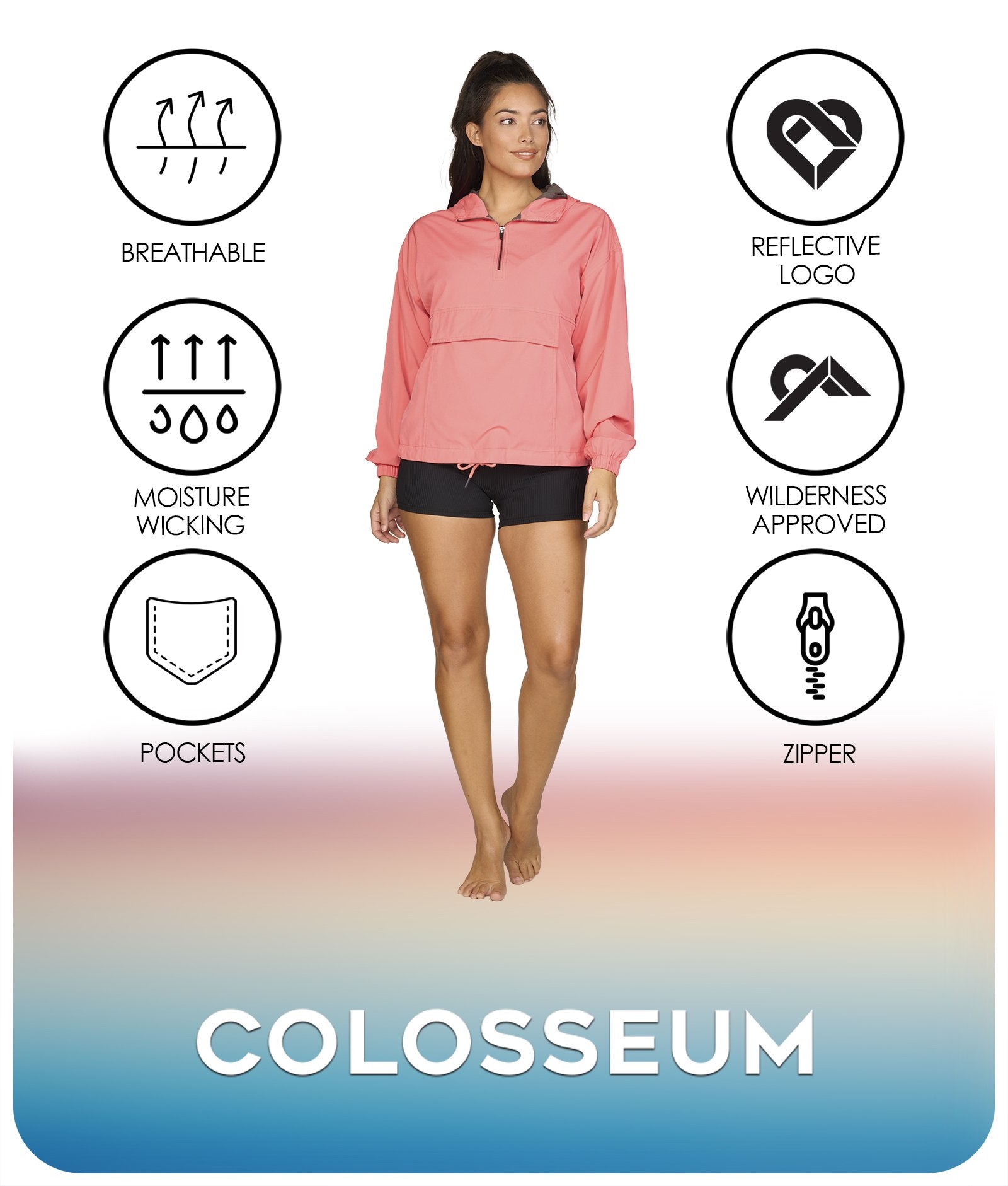 Women's Coral Kelsey Quarter Zip Anorak Features