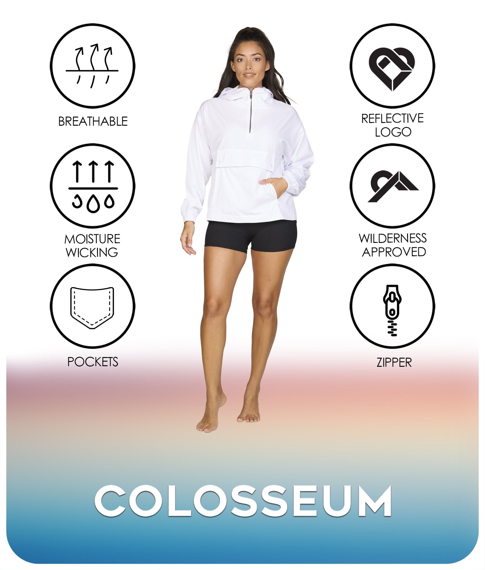 Women's White Kelsey Quarter Zip Anorak Features
