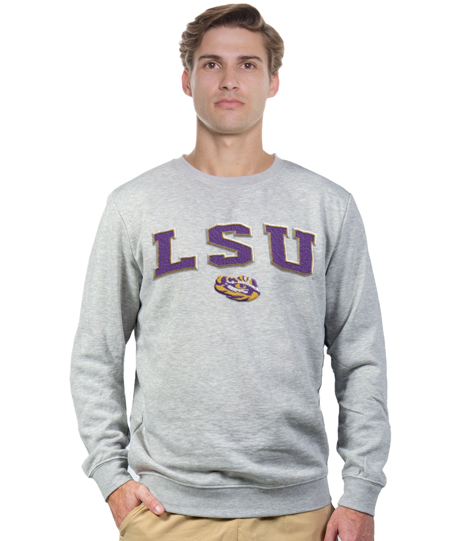 Men's Heather Grey LSU Tigers Campus Crewneck