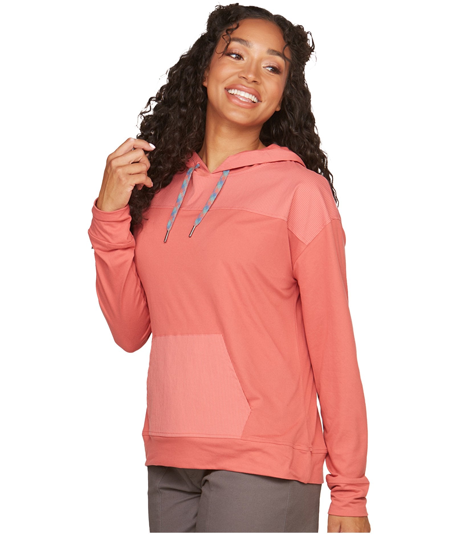 Women's Mineral Red Magnolia Mixed Media Pullover Hoodie