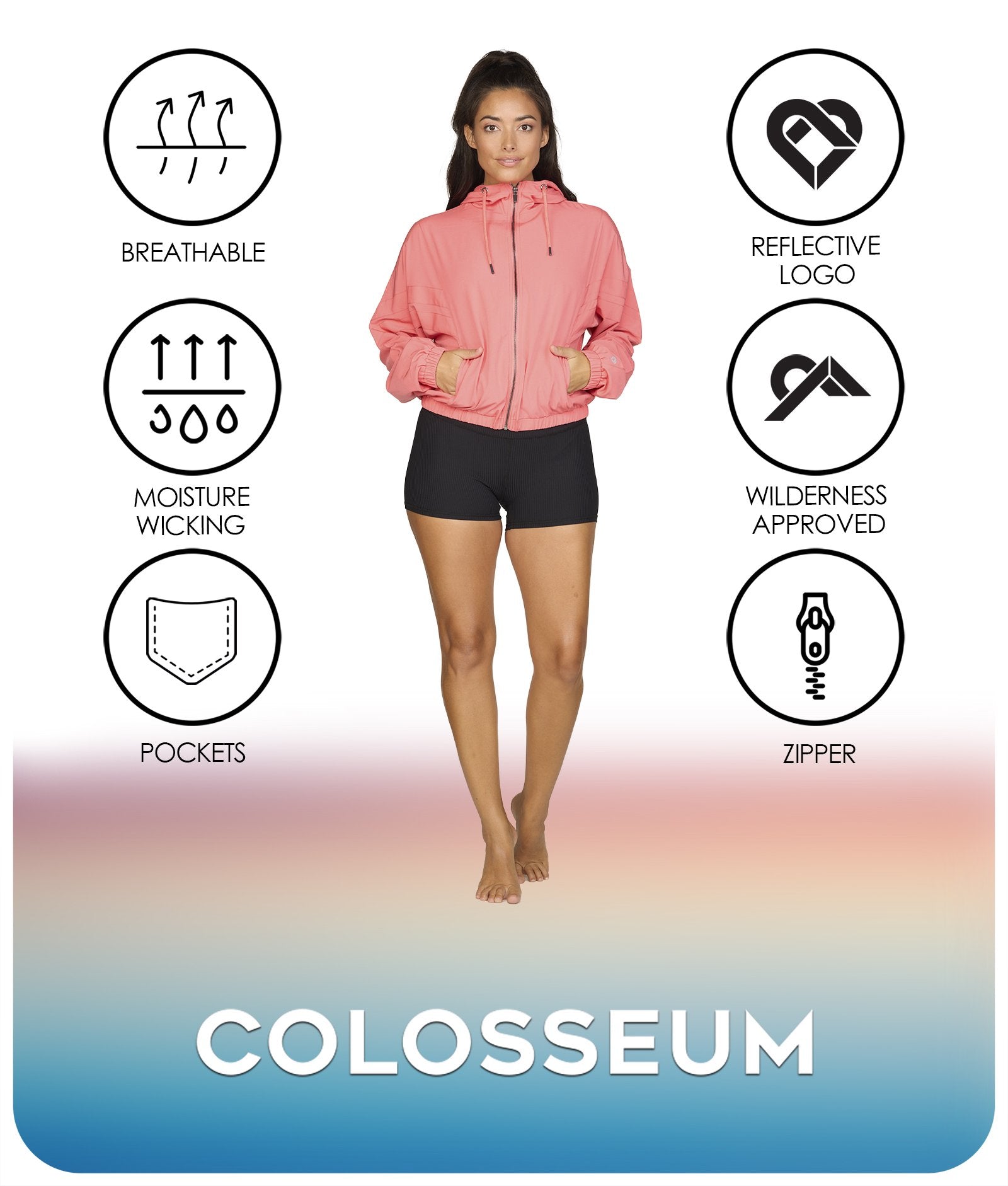 Women's Coral Maria Windbreaker Jacket Features