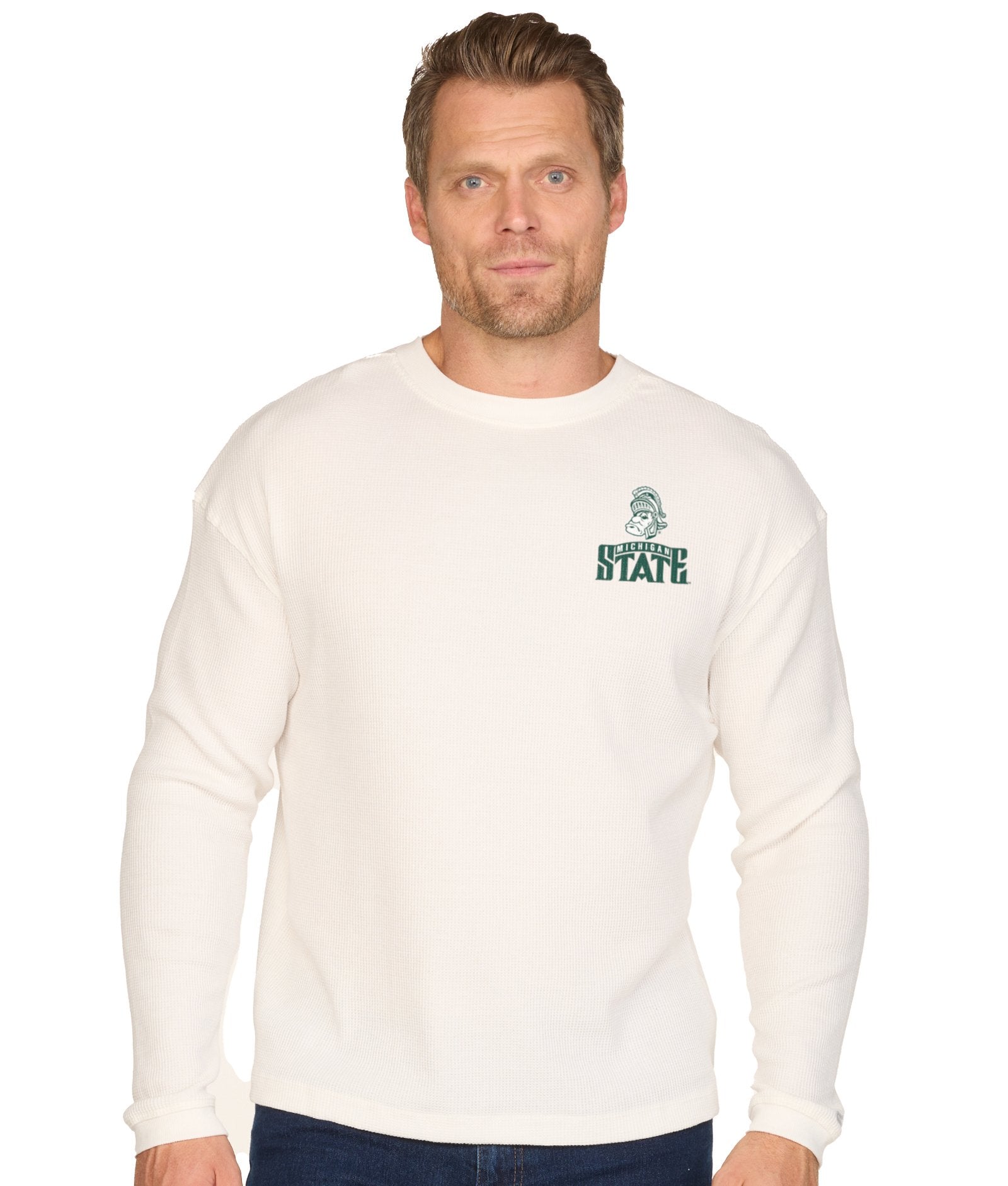 Men's Off White Michigan State Spartans Classic Thermostat Long Sleeve Sweater