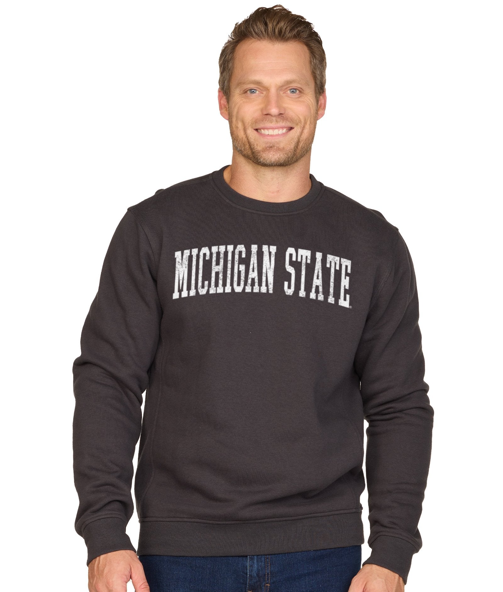 Men's Vintage Black Michigan State Spartans Distressed Brooks III Crewneck
