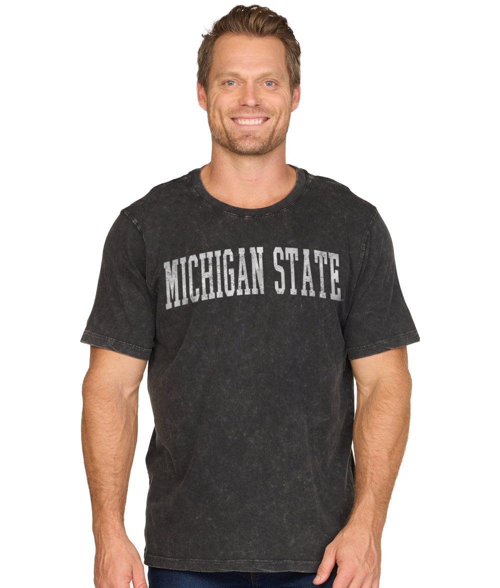 Men's Black Michigan State Spartans Distressed Snow Washed Short Sleeve Tee
