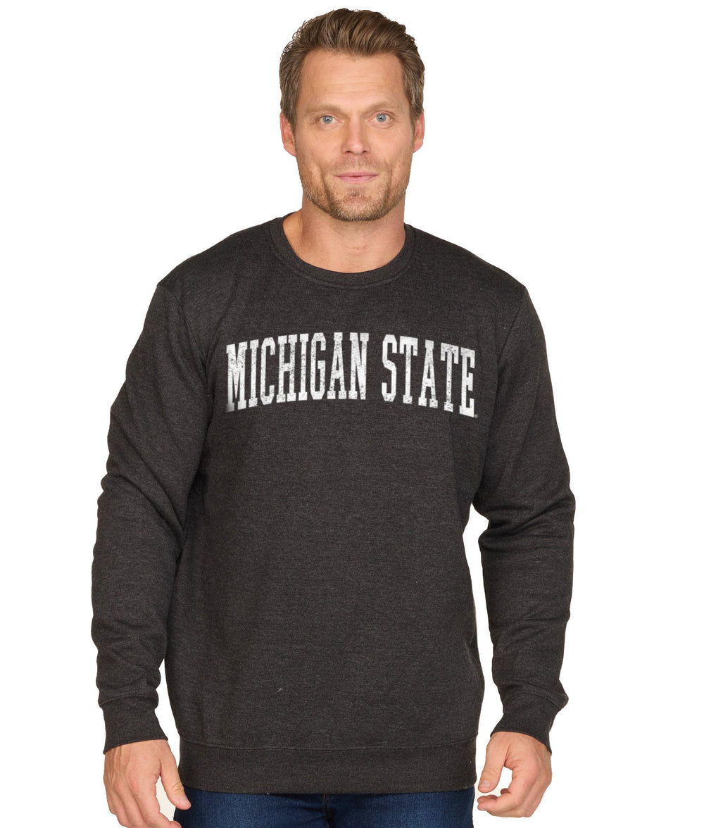Men's Black Michigan State Spartans Distressed Stadium Crewneck