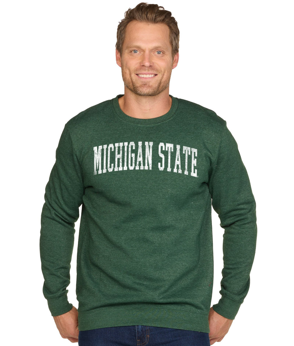 Men's Forest Green Michigan State Spartans Distressed Stadium Crewneck