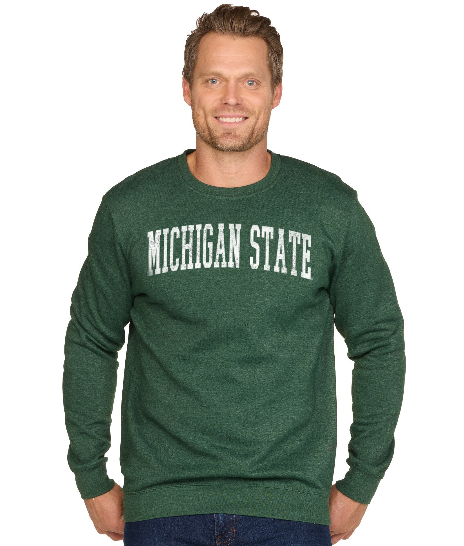 Men's Forest Green Michigan State Spartans Distressed Stadium Crewneck
