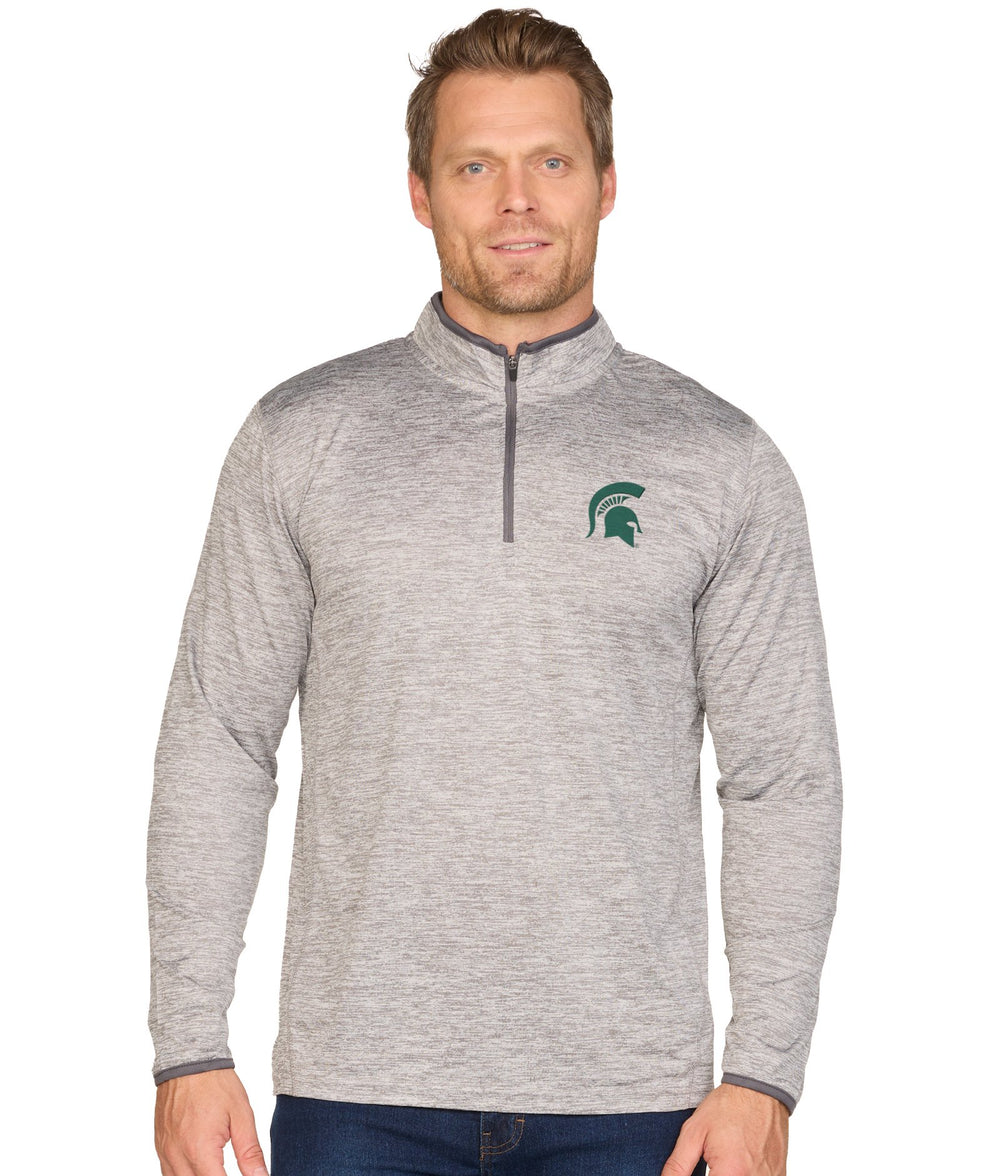 Men's Heather Grey Michigan State Spartans Prime Sprint Long Sleeve Quarter Zip Windshirt