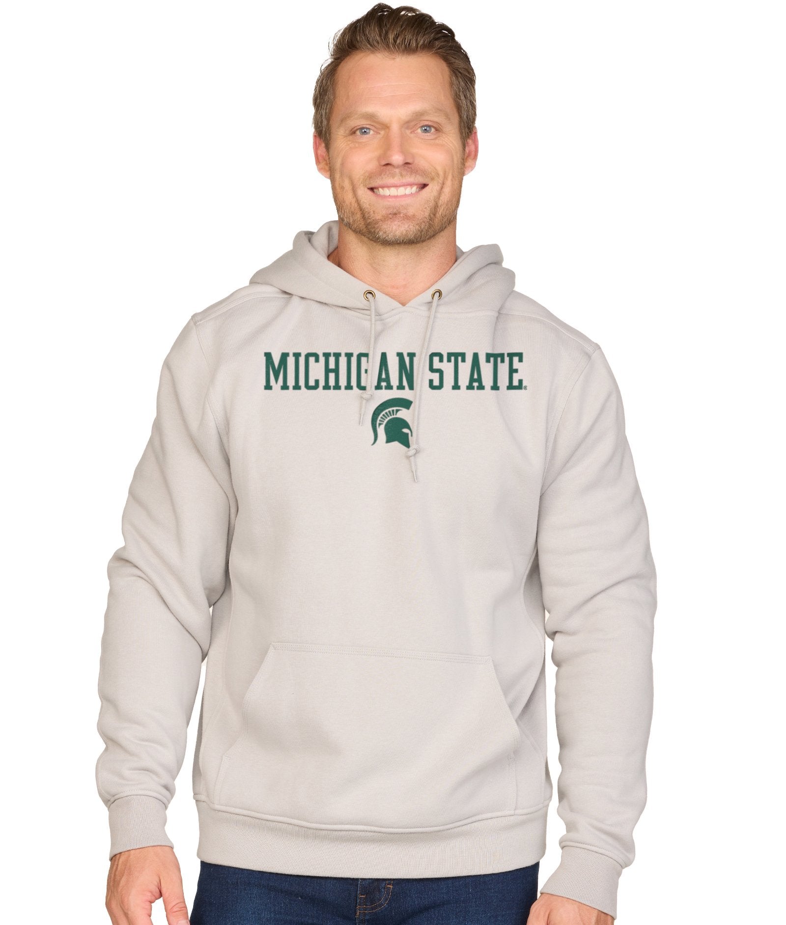 Men's Ash Grey Michigan State Spartans Stacked Brooks III Pullover Hoodie