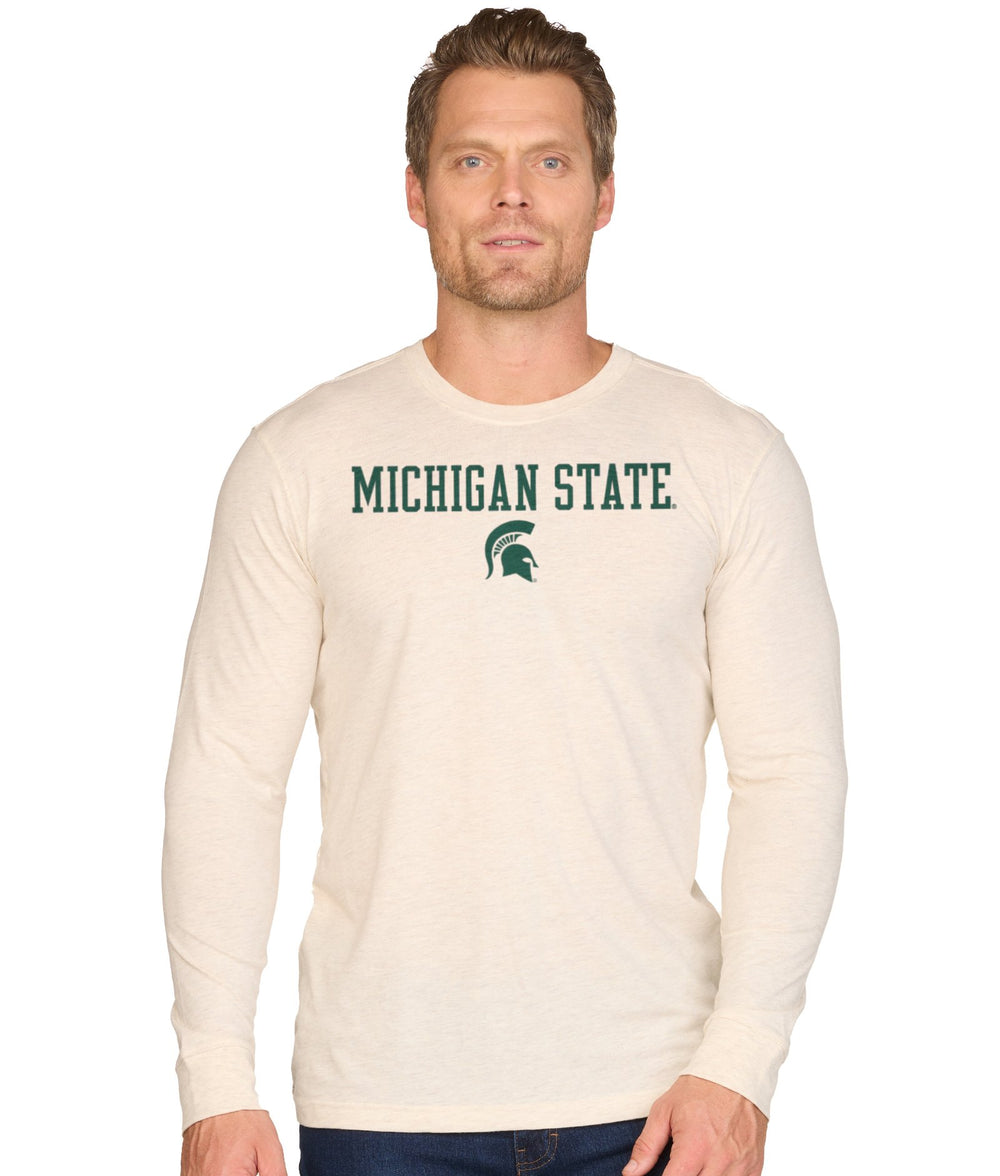 Men's Oatmeal Michigan State Spartans Stacked Playbook Long Sleeve Tee
