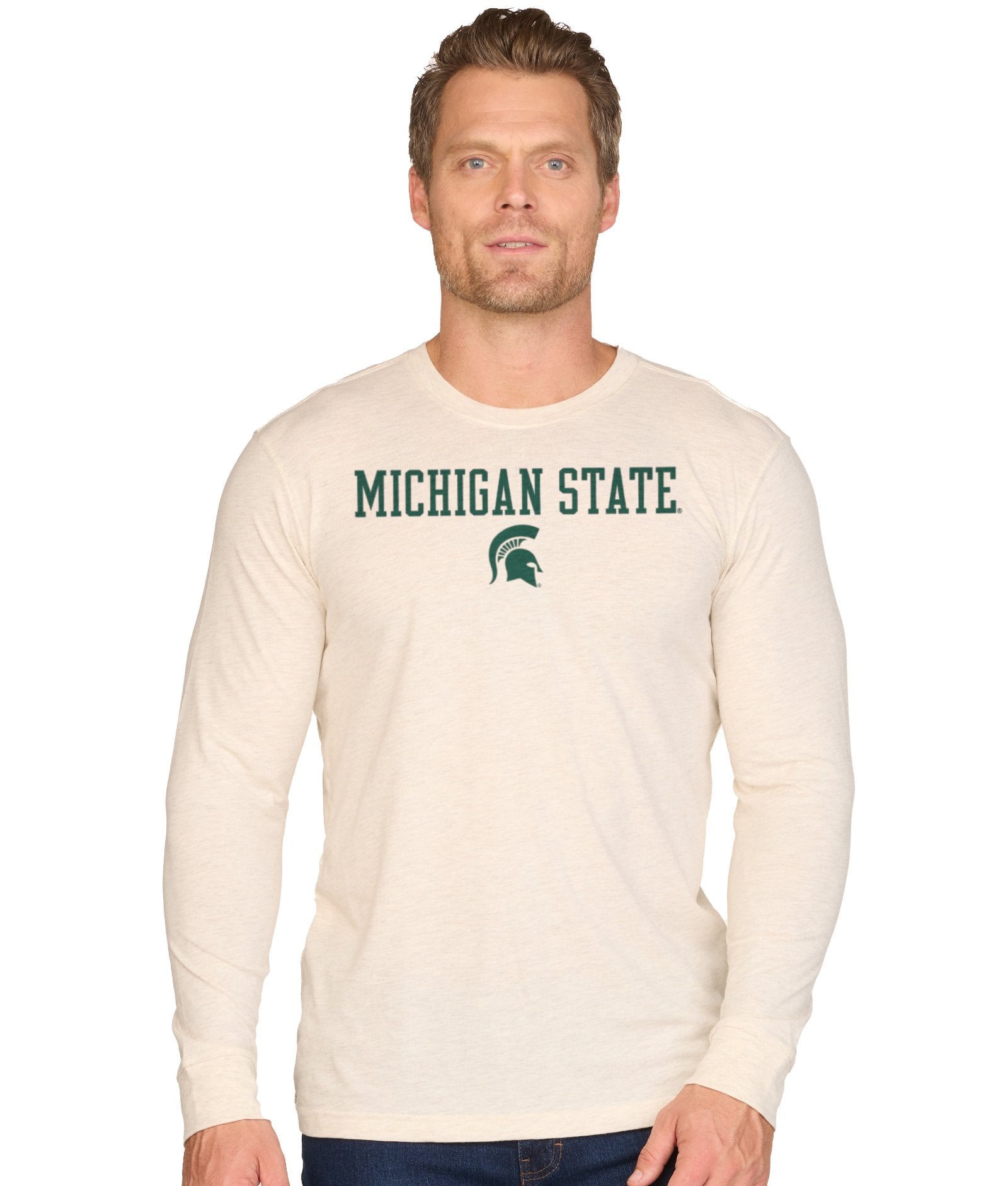 Men's Oatmeal Michigan State Spartans Stacked Playbook Long Sleeve Tee