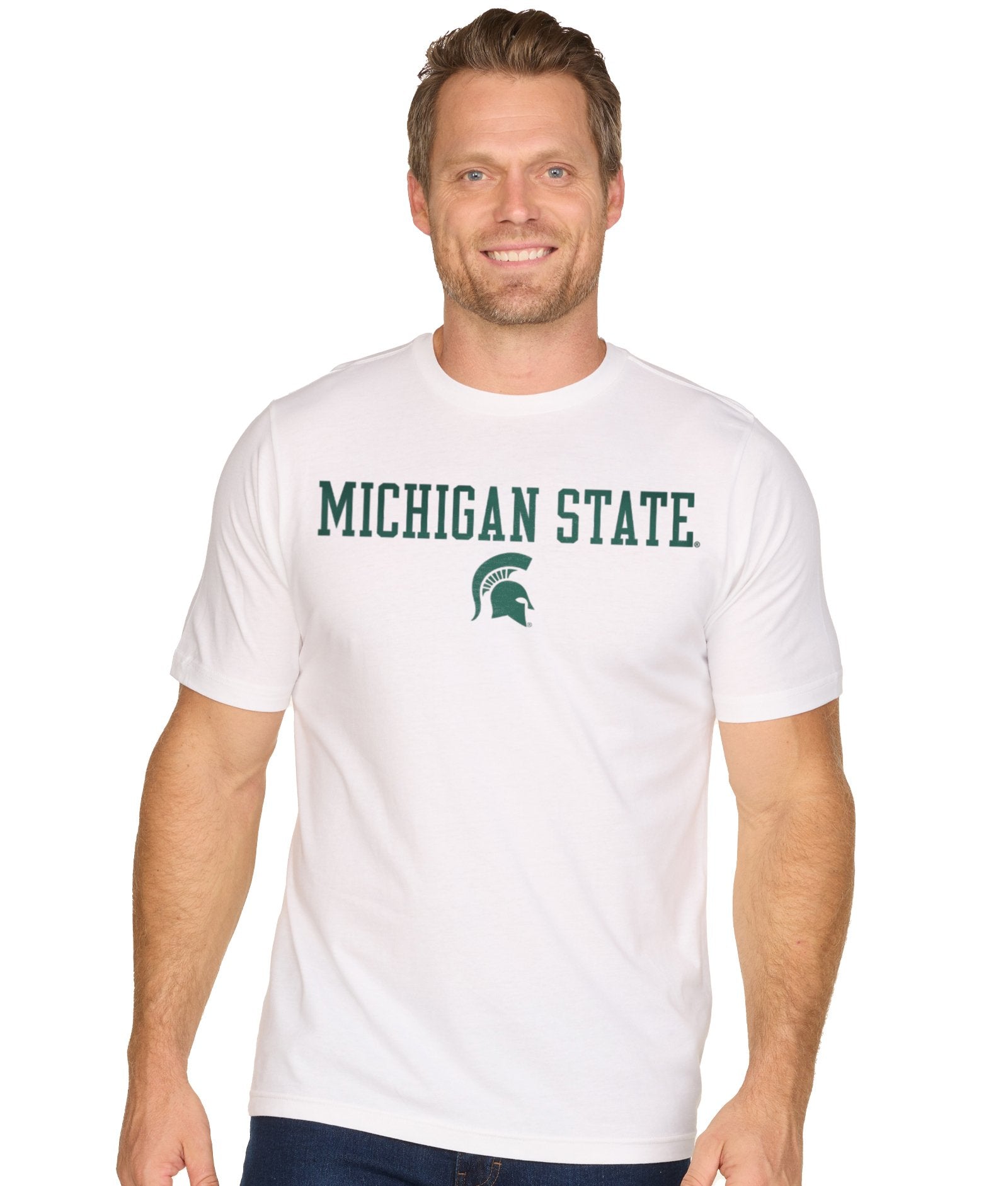 Men's White Michigan State Spartans Stacked Sustainable Short Sleeve Tee