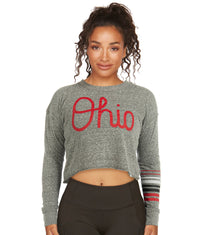 Women's Ohio State Buckeyes Blue Steel Cropped Long Sleeve Tee