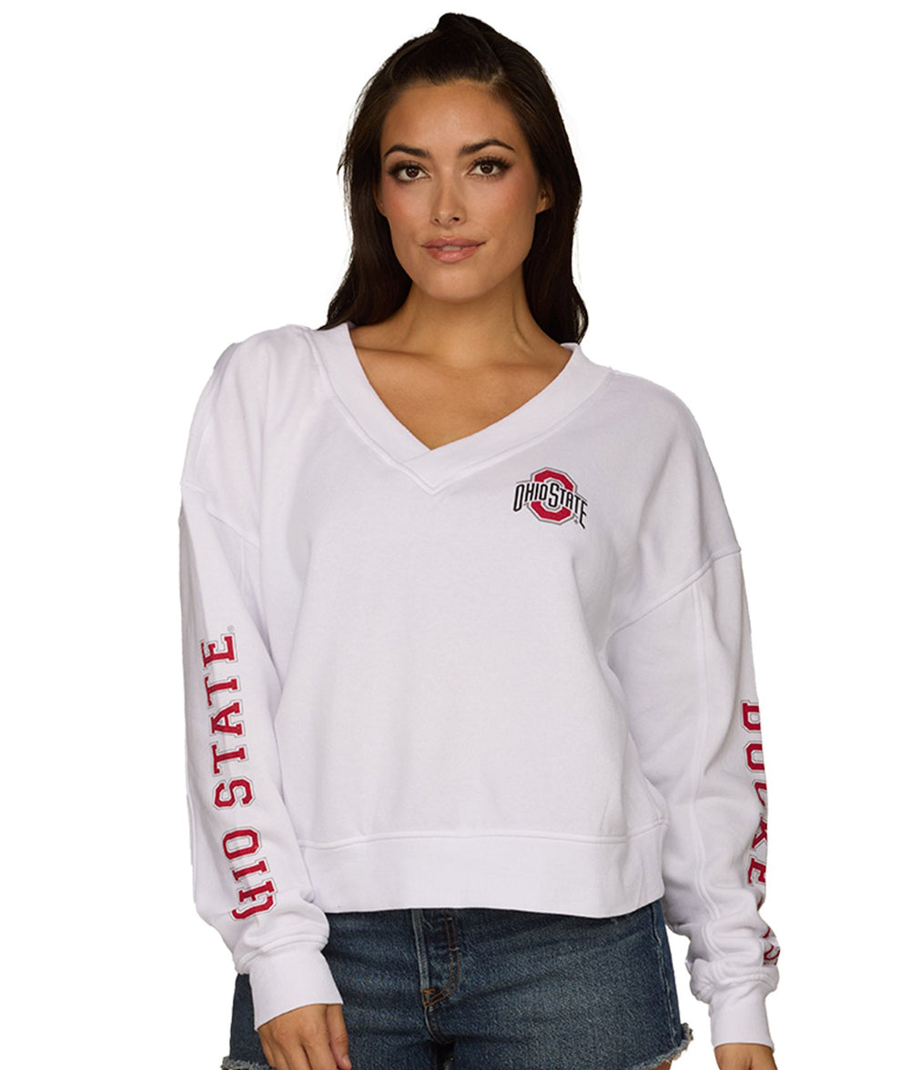 Women's Ohio State Buckeyes Oh Crepe V-Neck Fleece