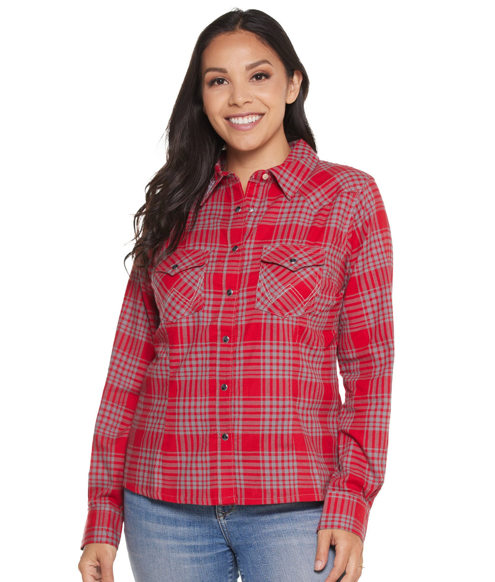 Women's Ohio State Buckeyes Wrangler Long Sleeve Plaid Western Snap Shirt