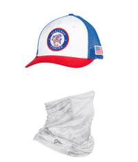 Realtree AmeriBass II Trucker Hat and White Neck Gaiter Bundle