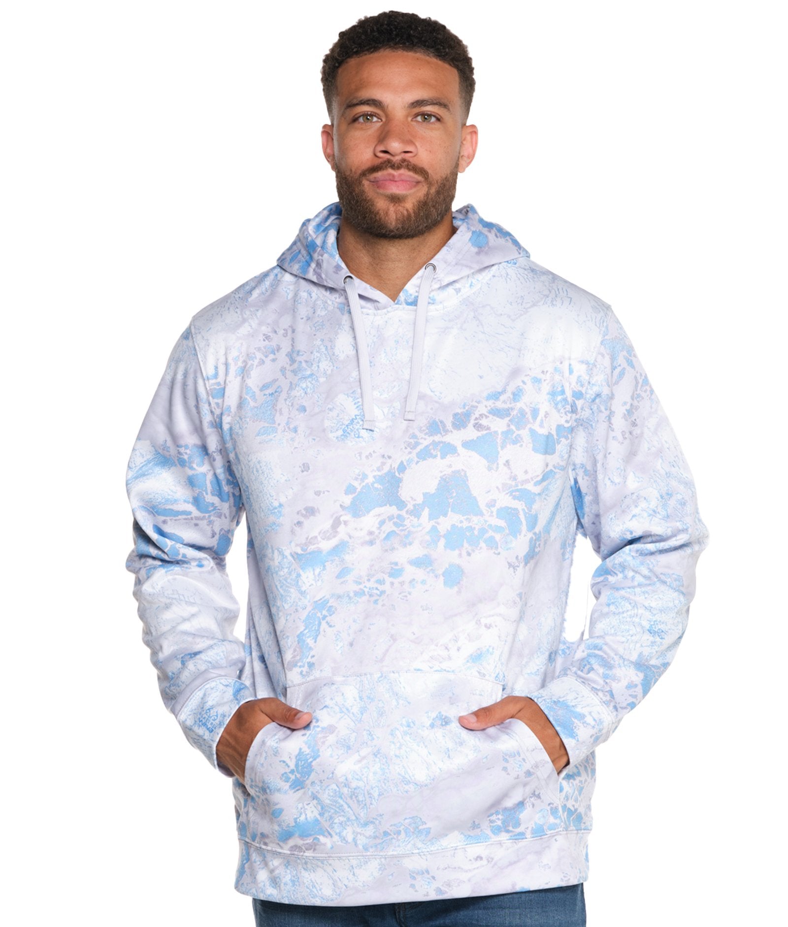 Men's Realtree Wav3 Blue Grey Essential Performance Fleece Hoodie