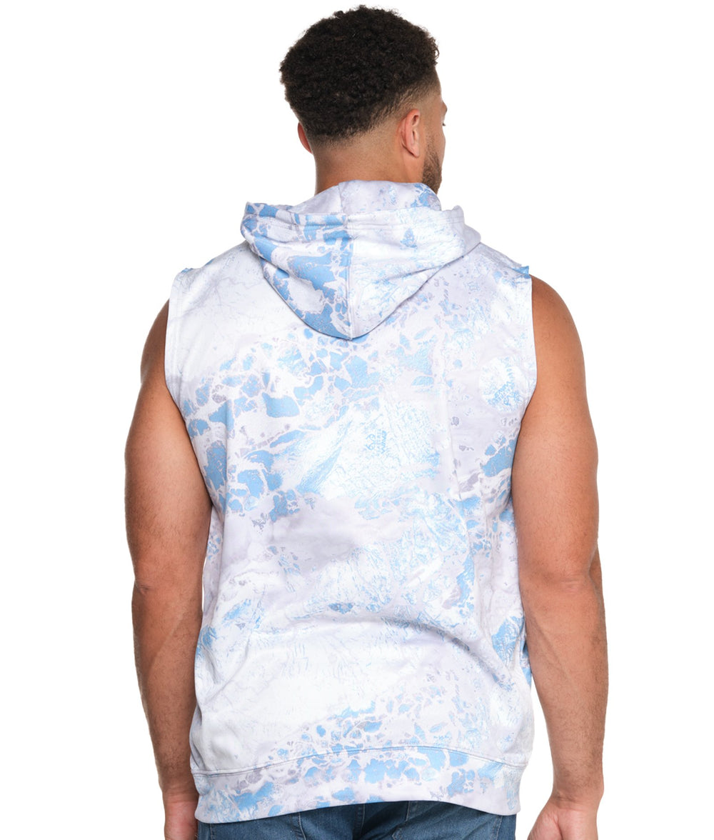 Men's Realtree Wav3 Blue Grey Essential Performance Fleece Sleeveless Hoodie