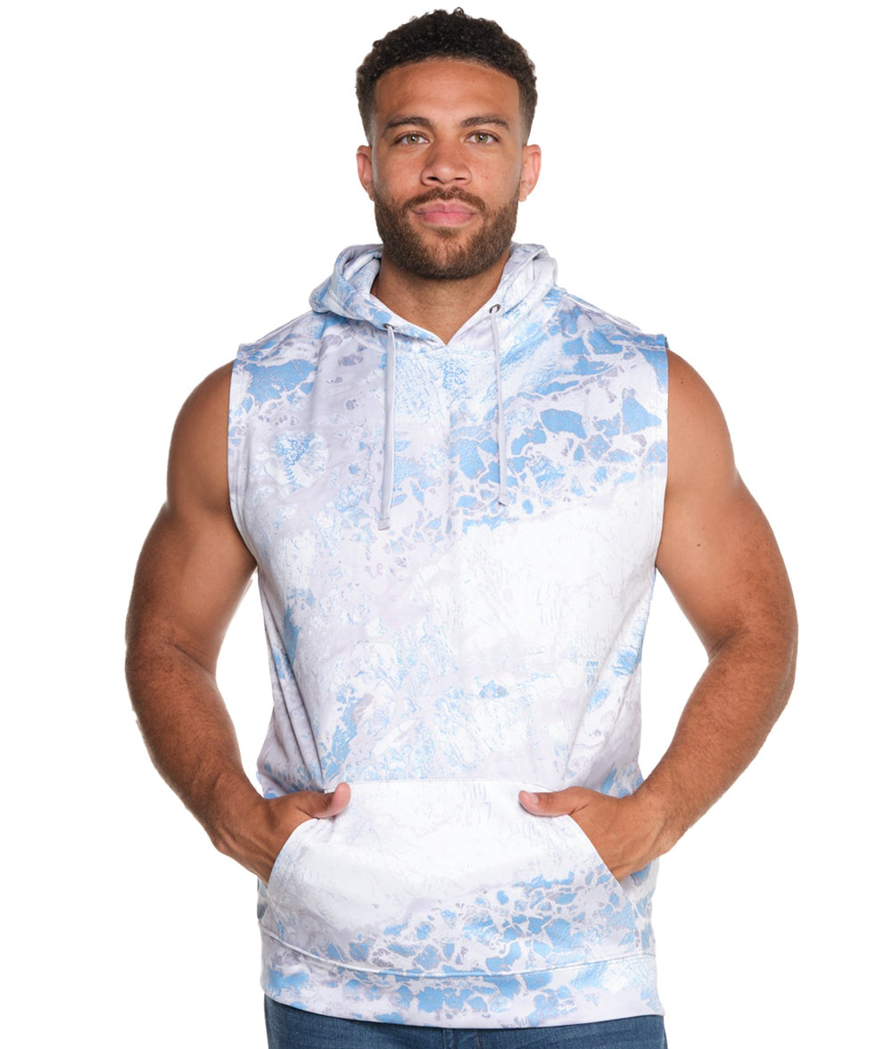 Men's Realtree Wav3 Blue Grey Essential Performance Fleece Sleeveless Hoodie
