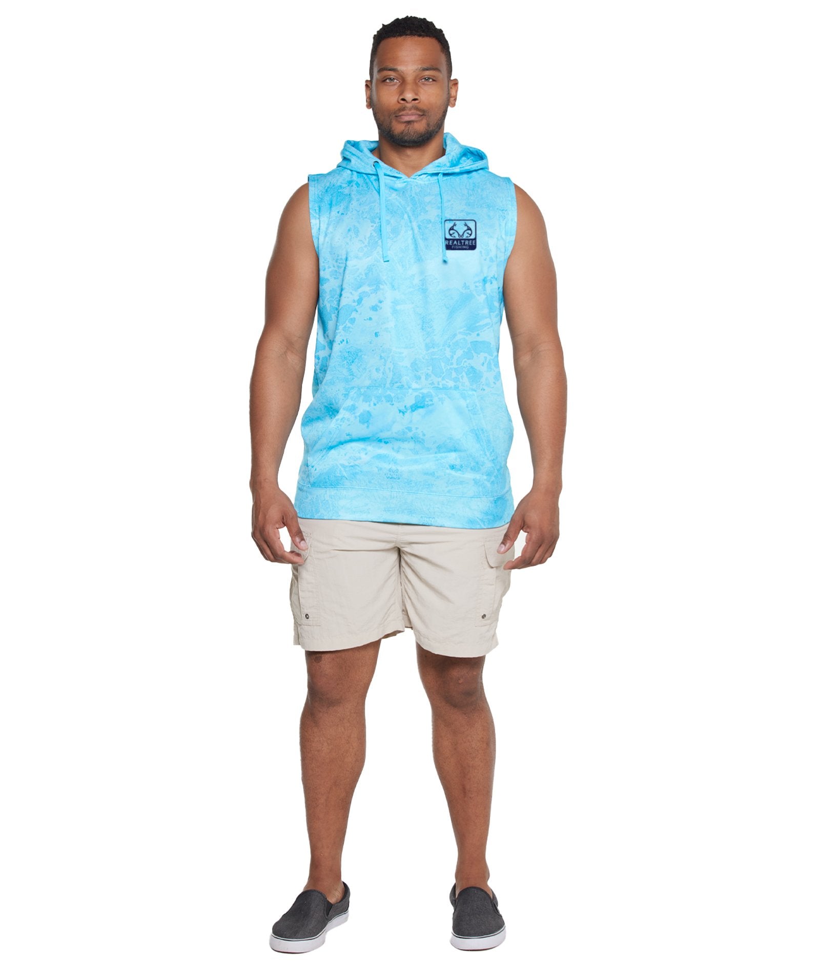 Men's Realtree Fishing Wav3 Light Blue Essential Performance Fleece Sleeveless Hoodie