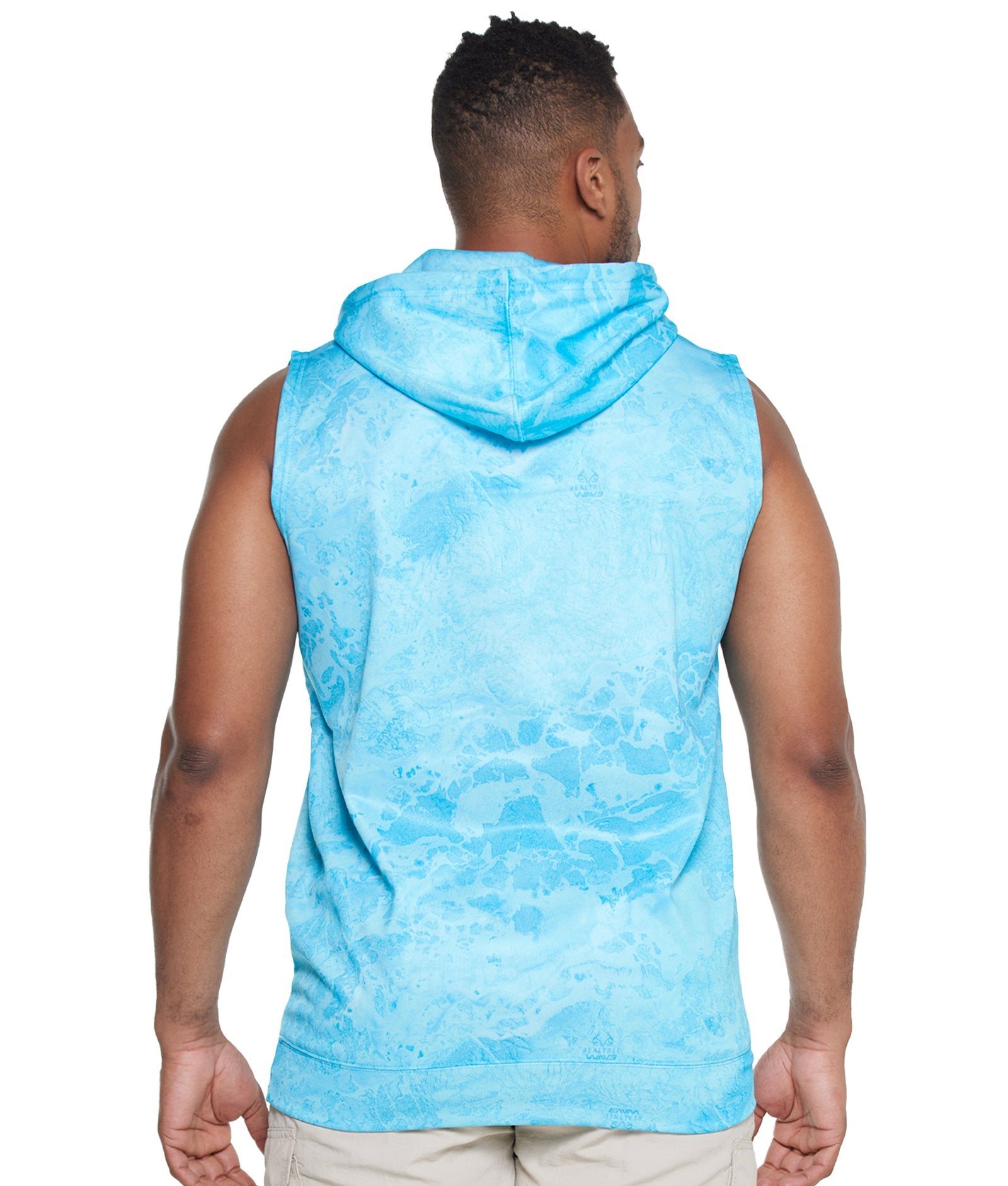 Men's Realtree Fishing Wav3 Light Blue Essential Performance Fleece Sleeveless Hoodie