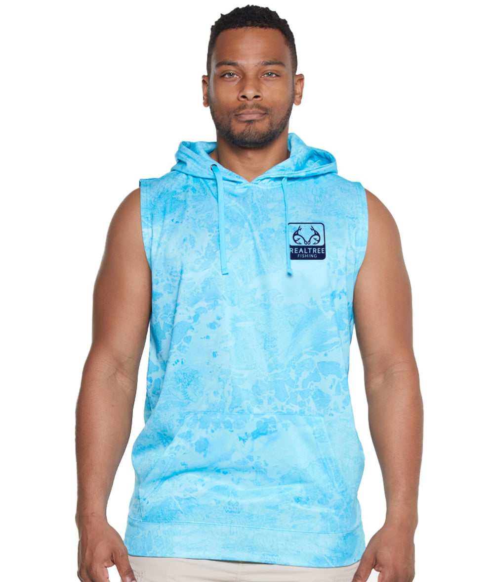 Men's Realtree Fishing Wav3 Light Blue Essential Performance Fleece Sleeveless Hoodie