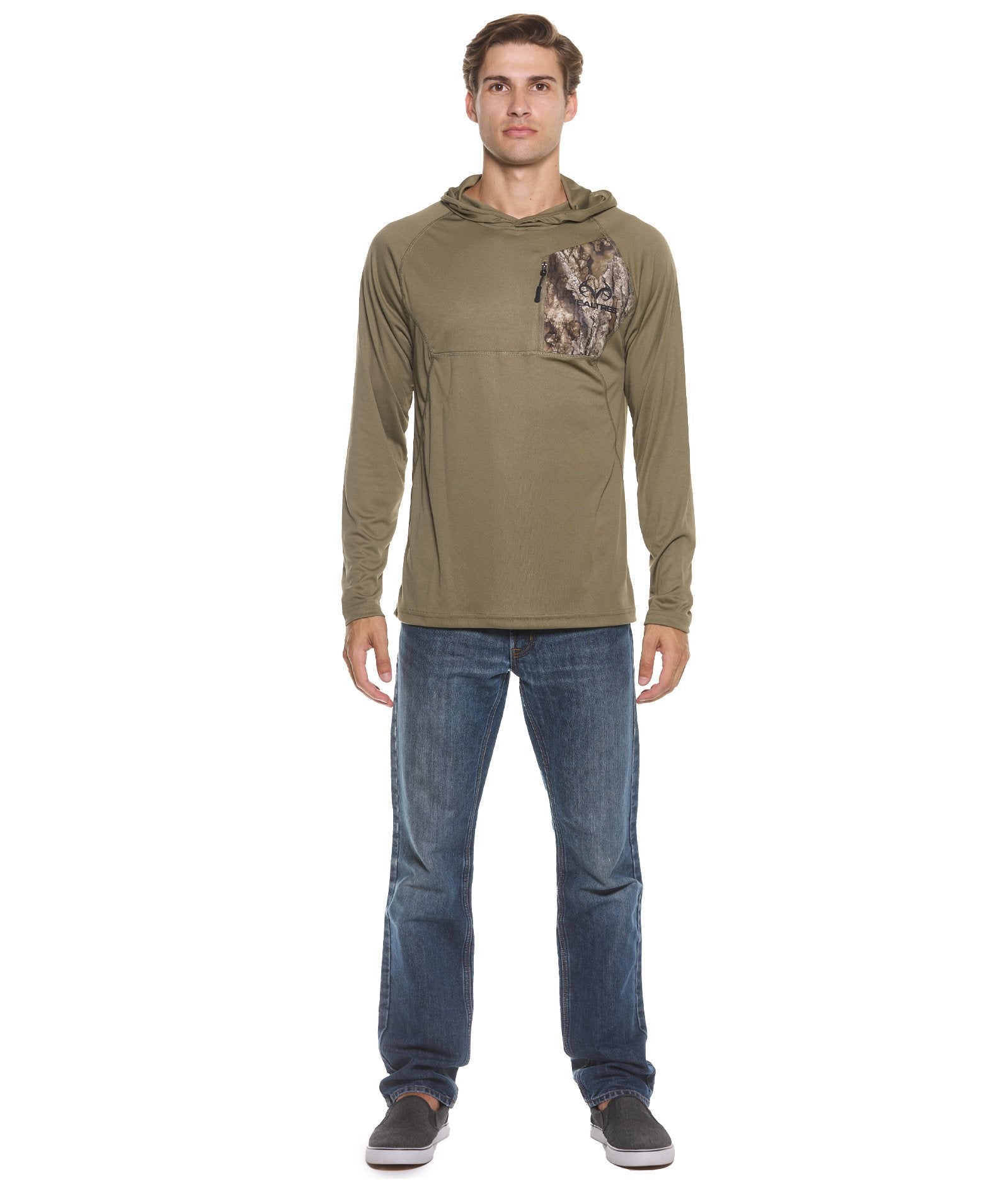 Men's Realtree Olive Khaki Lodge Performance Hooded Windshirt