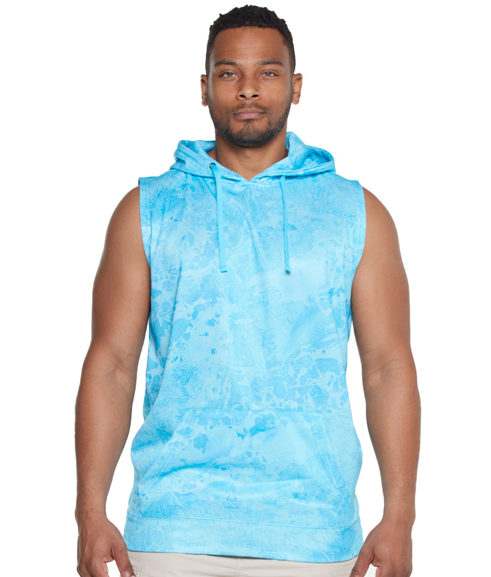 Men's Realtree Wav3 Light Blue Essential Performance Fleece Sleeveless Hoodie